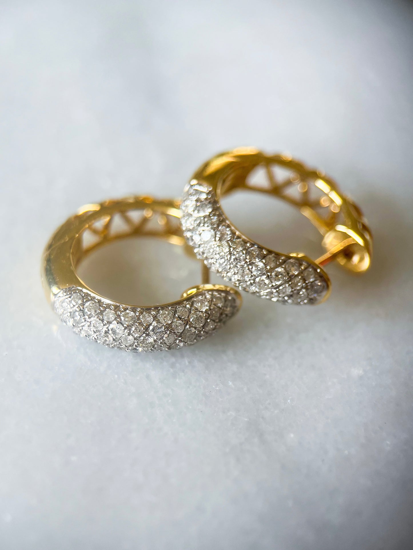 Natural Diamond Encrusted 14k Yellow Gold Huggie Earrings