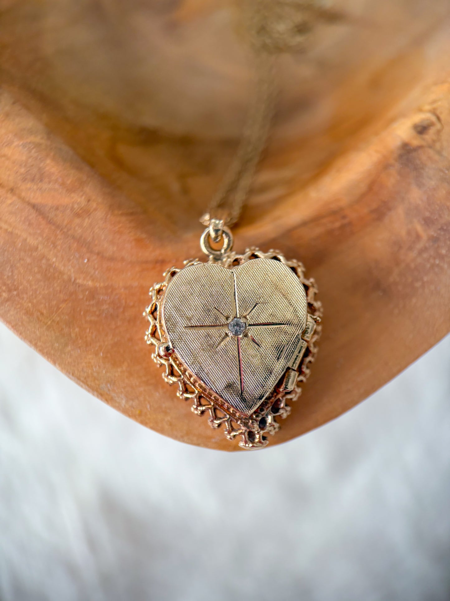 Vintage Heart Locket with Natural Diamond 14k Yellow Gold Charm