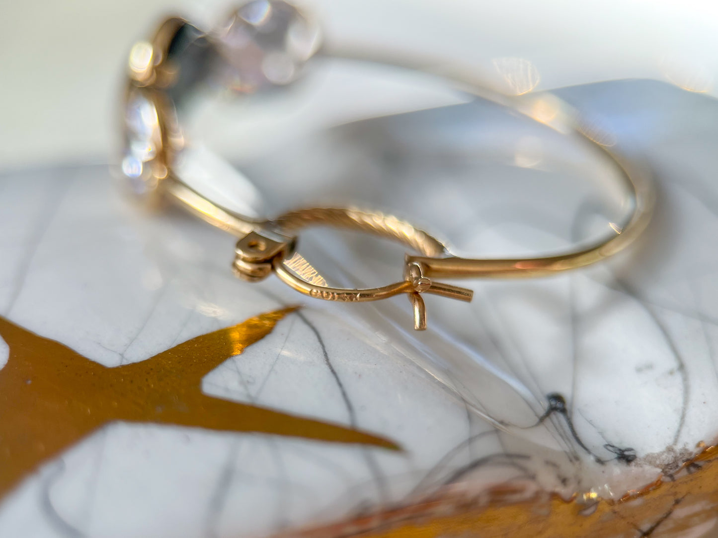 Vintage Onyx and CZ Three Stone Hoop Earrings