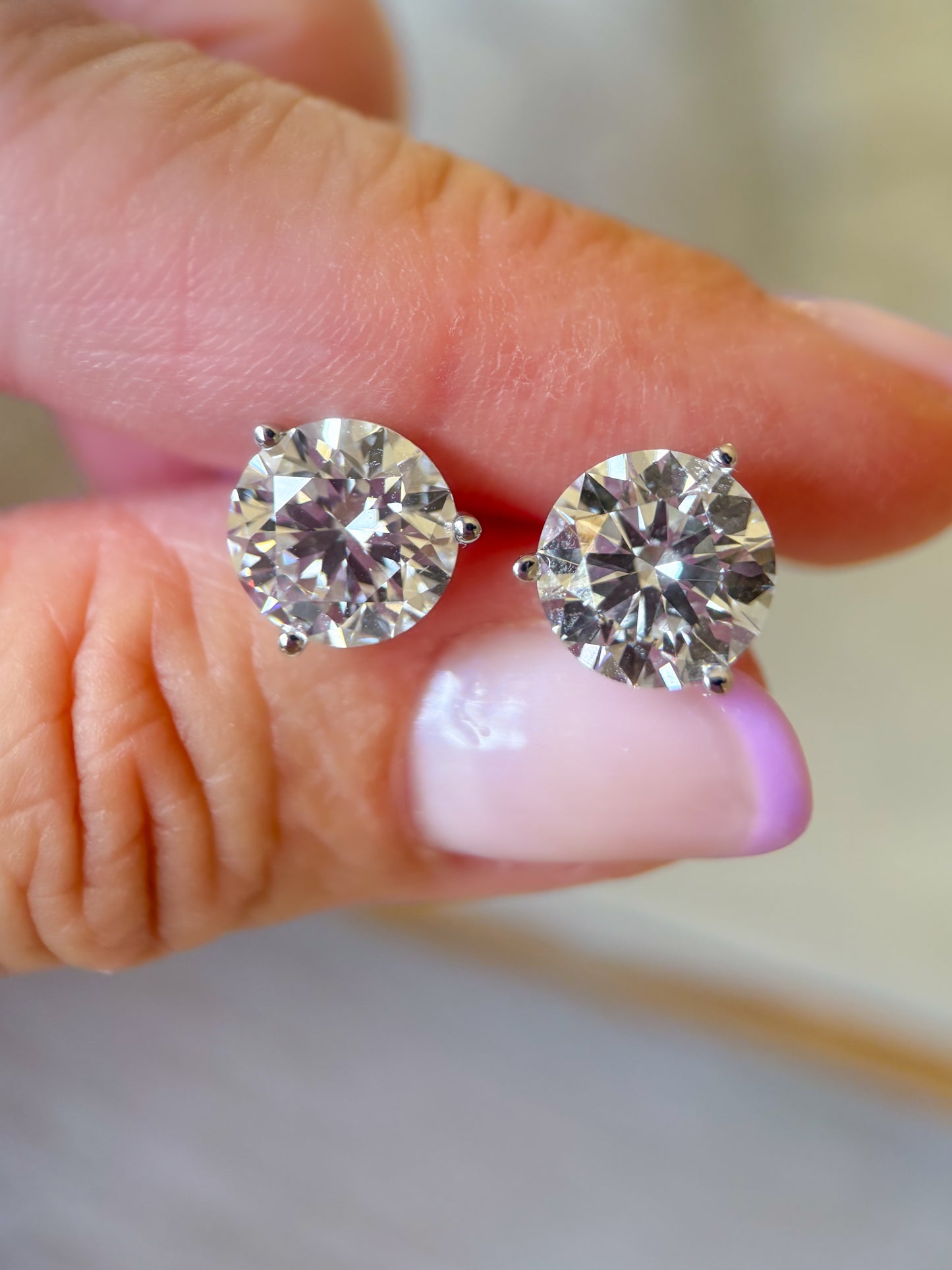 Lab Grown 5.05 Carat Total Weight Round Diamonds 14k White Gold Stud Earrings