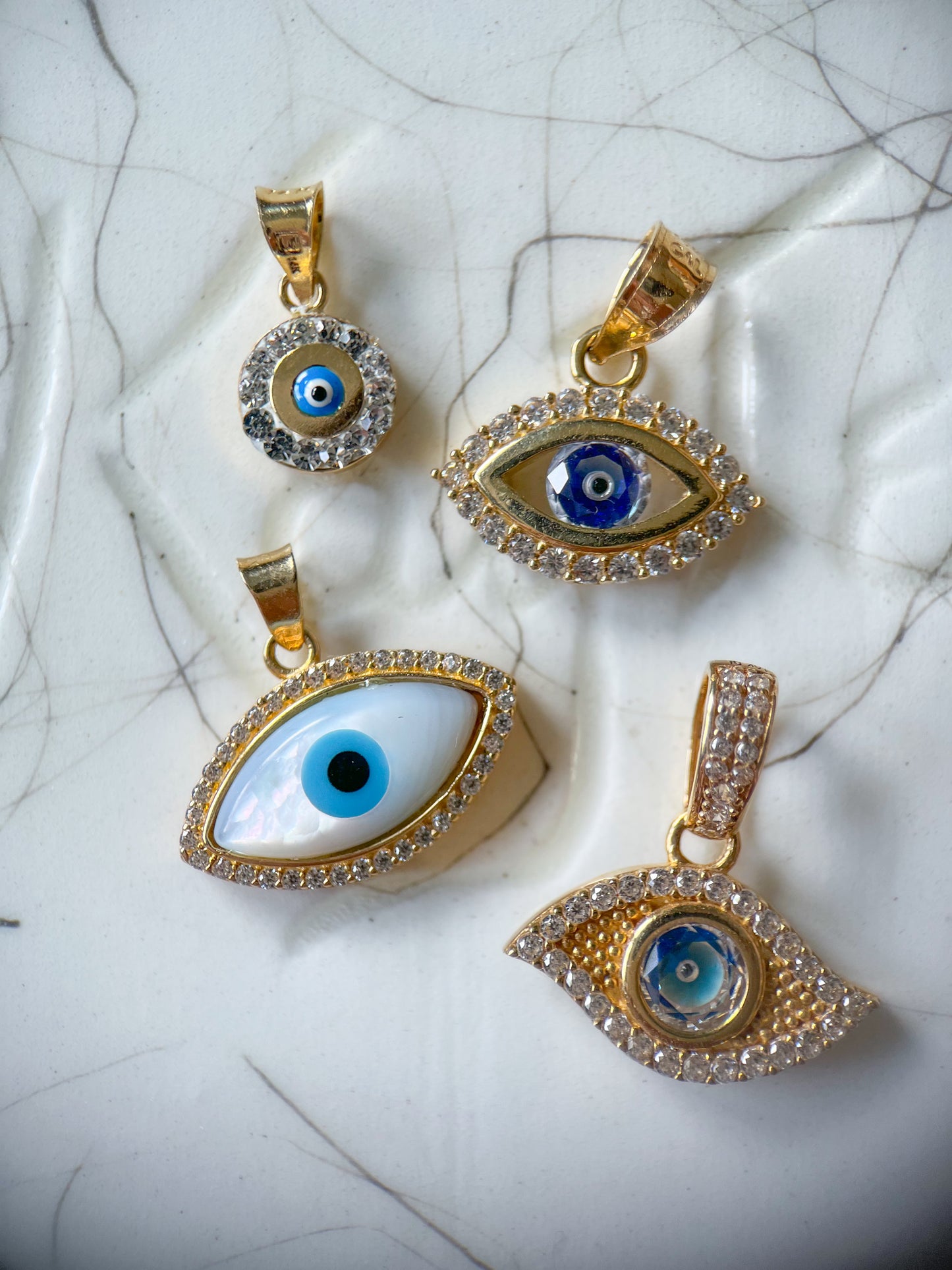 Round Evil Eye 14k Yellow Gold CZ Charm