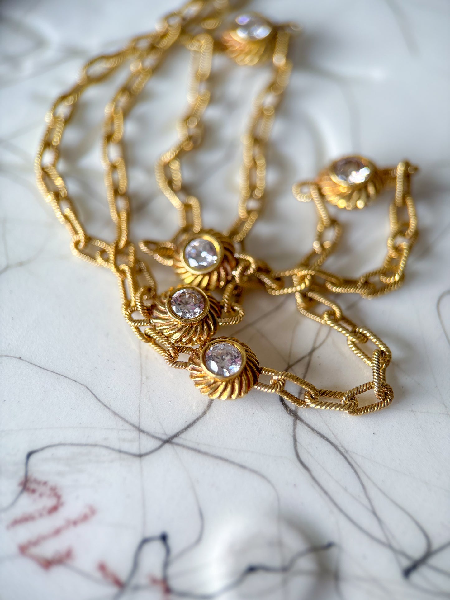 Vintage 14k Yellow Gold CZ by the Yard 17.5 Inch Chain Necklace