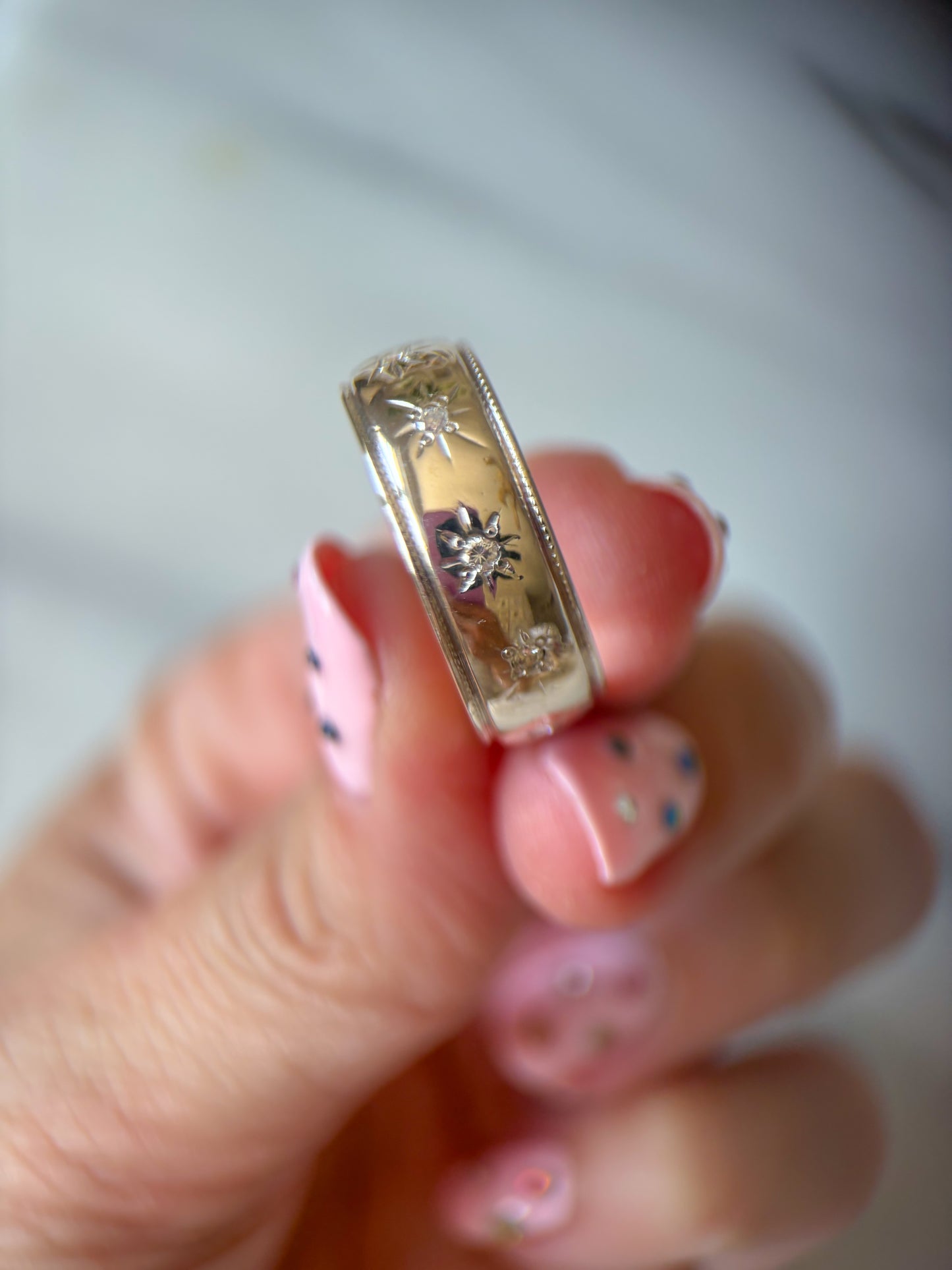 Vintage Natural Diamond 14k White Gold Mens Ring