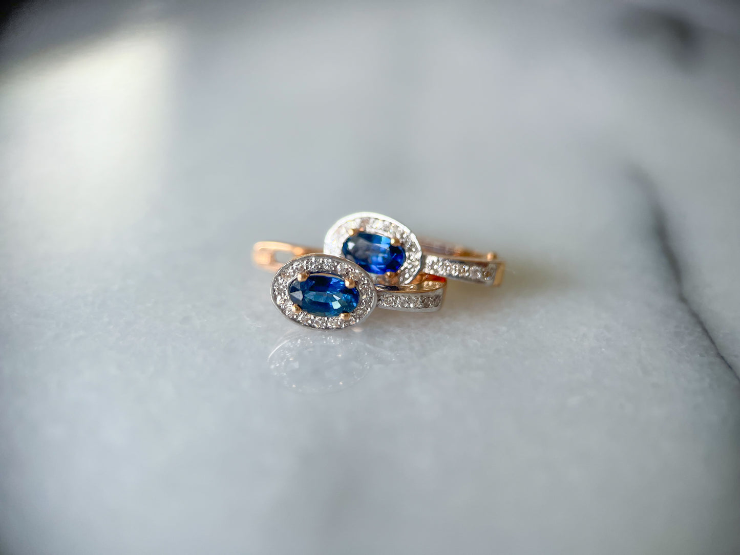 Vintage Natural Sapphire and Natural Diamond 14k Yellow Gold Drop Earrings