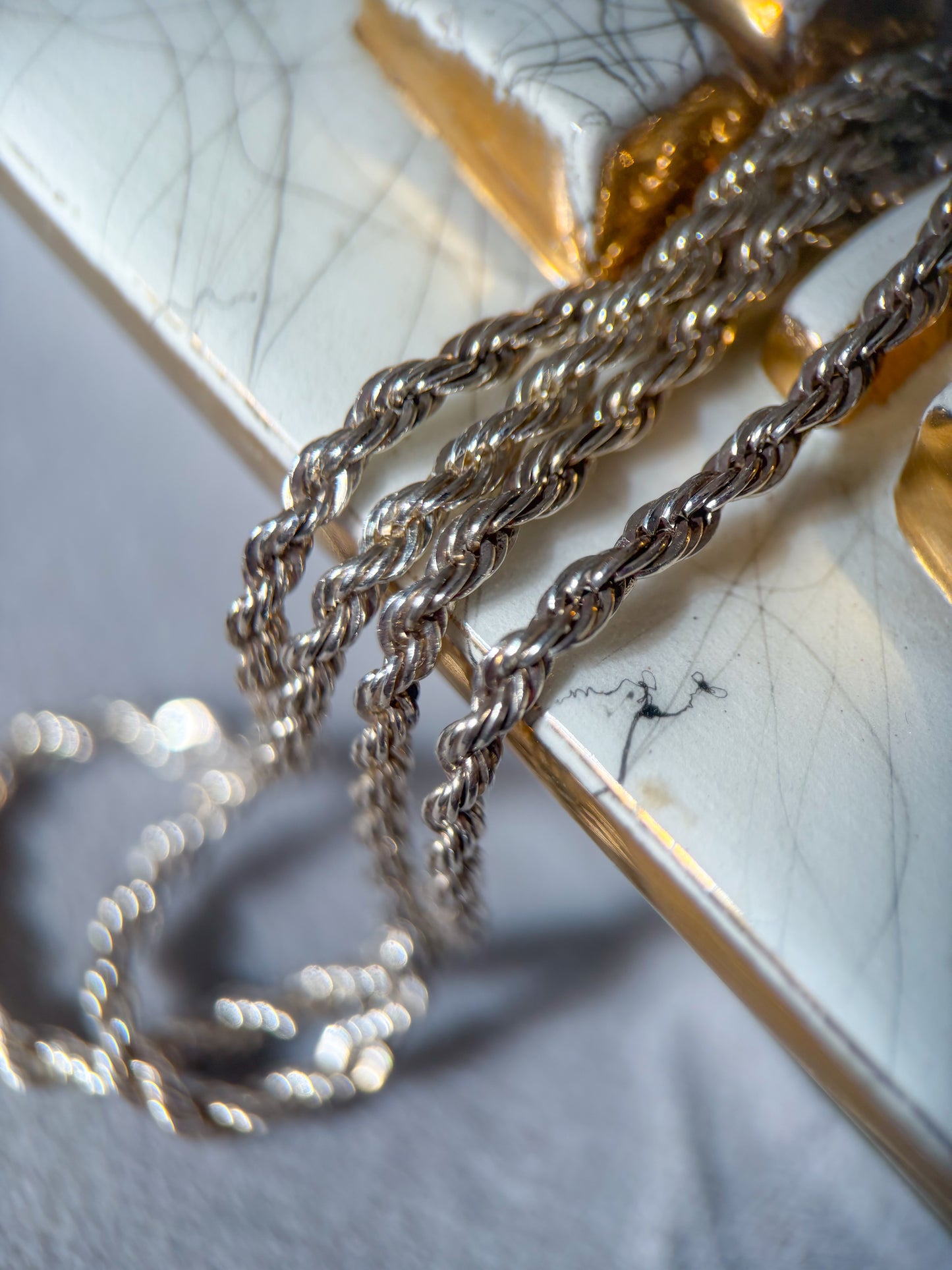 Vintage Rope Chain Sterling Silver 24 Inch Necklace