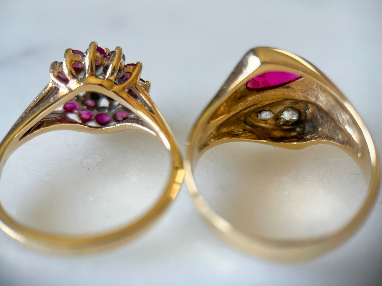 Vintage Natural Ruby and Natural Diamond Cluster 14k Yellow Gold Ring