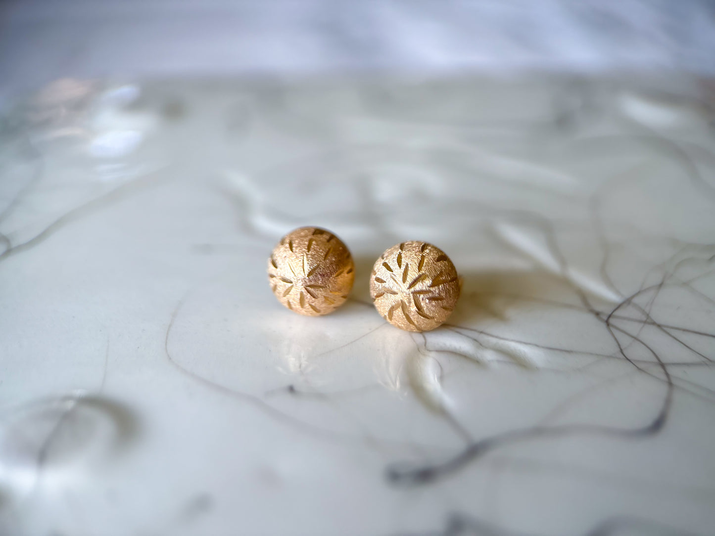 Vintage Matte Dome 14k Yellow Gold Stud Earrings