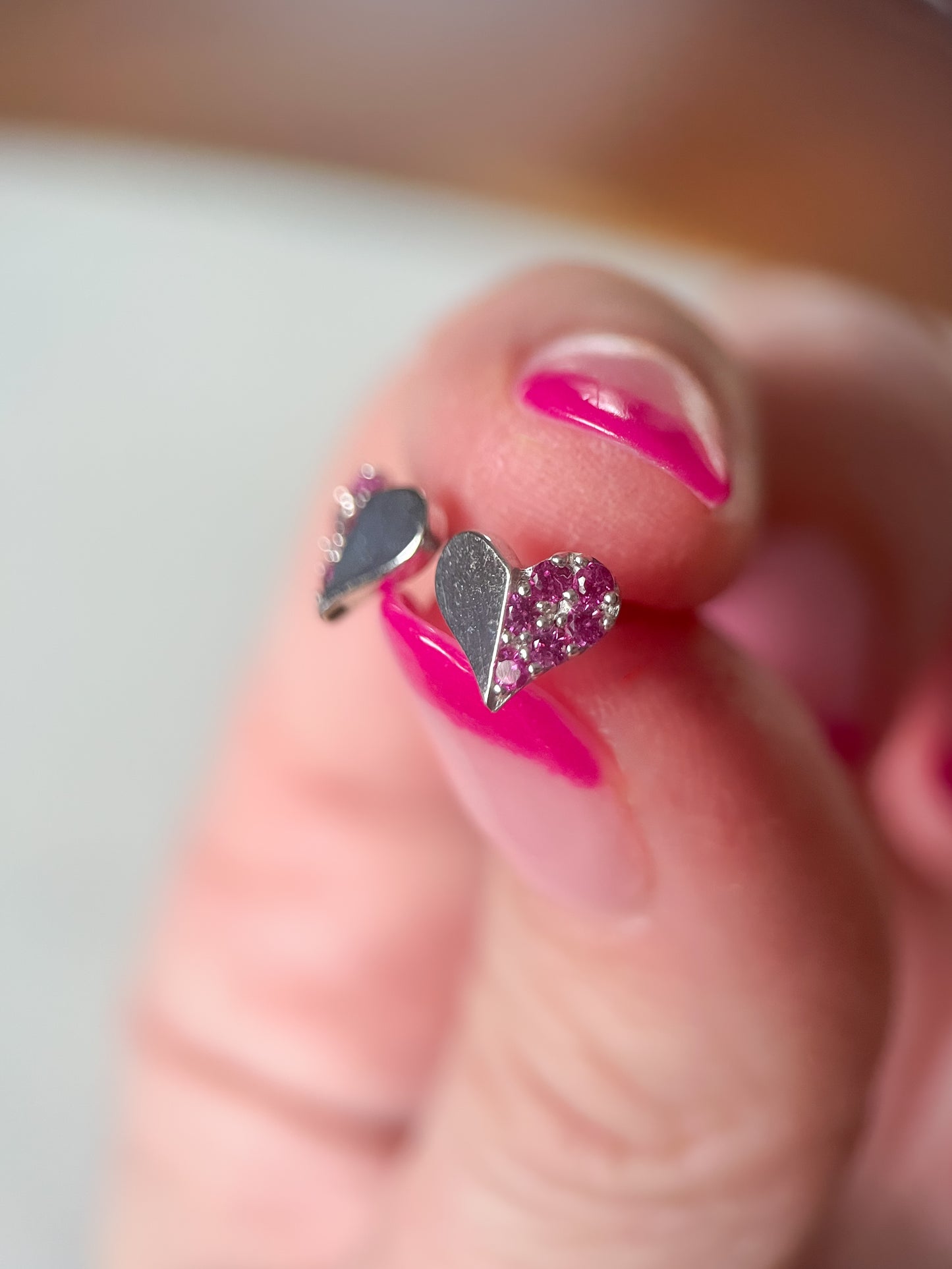 Various Mini 14k White Gold Studs - Hearts with Pink CZ