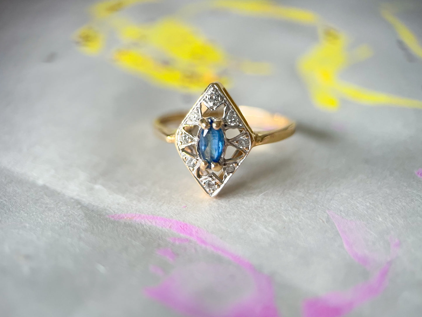 Vintage Natural Sapphire and Diamond 14k Yellow Gold Ring