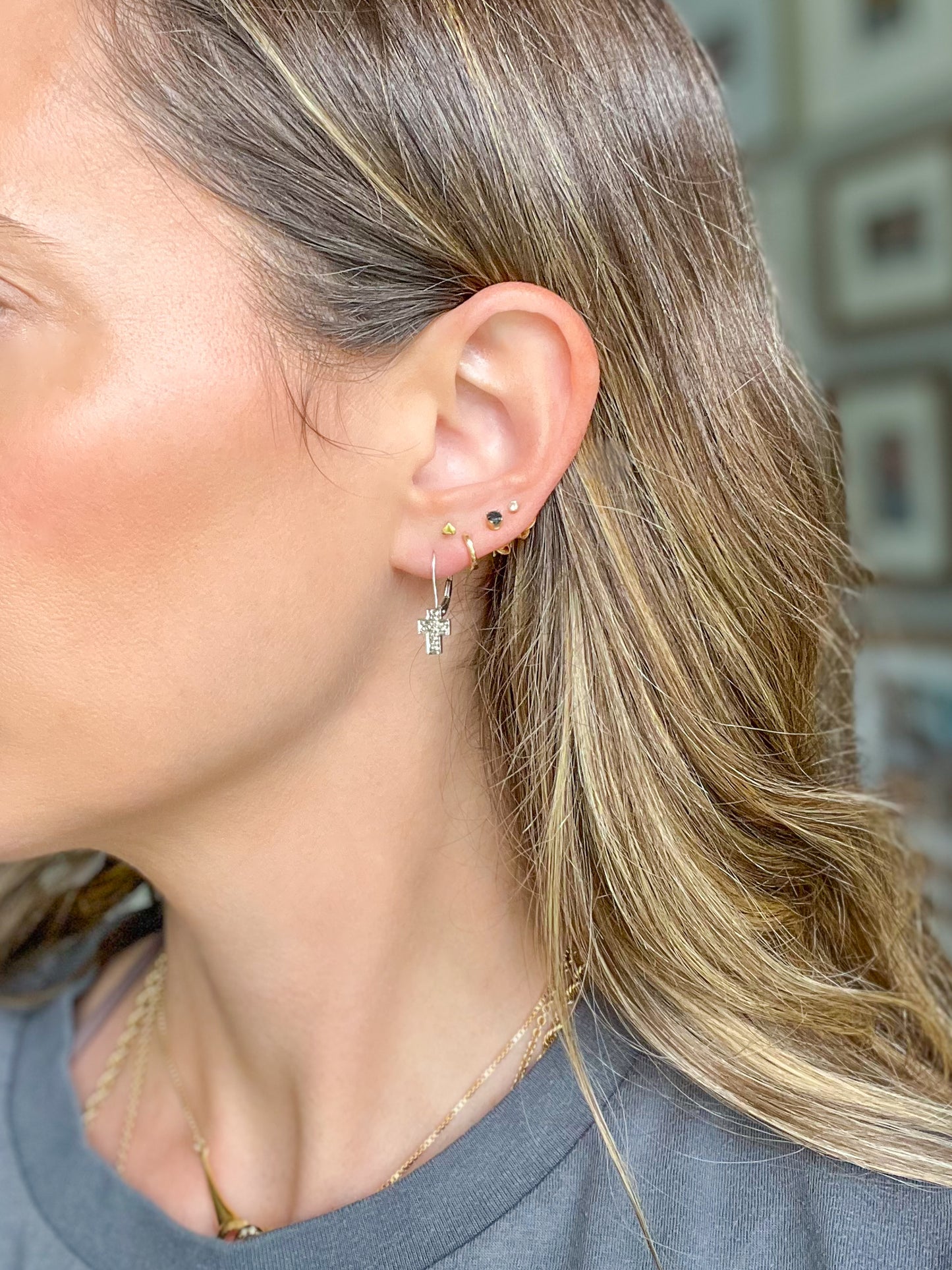 Vintage Cross 14k White Gold Earrings