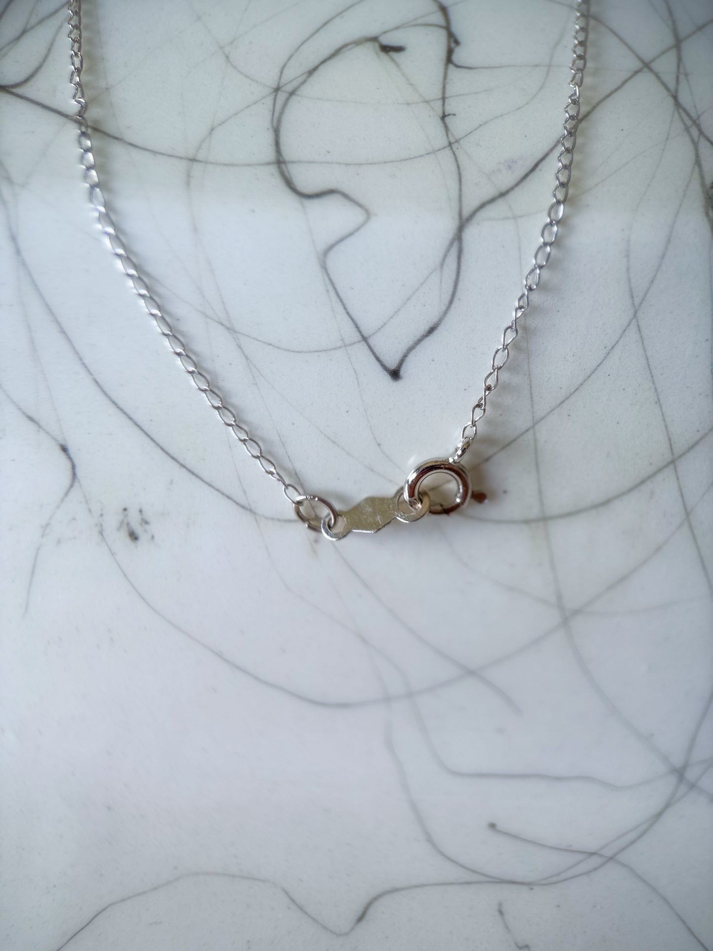 Vintage Pearl 14k White Gold Charm with Natural Diamond on 18 Inch Chain
