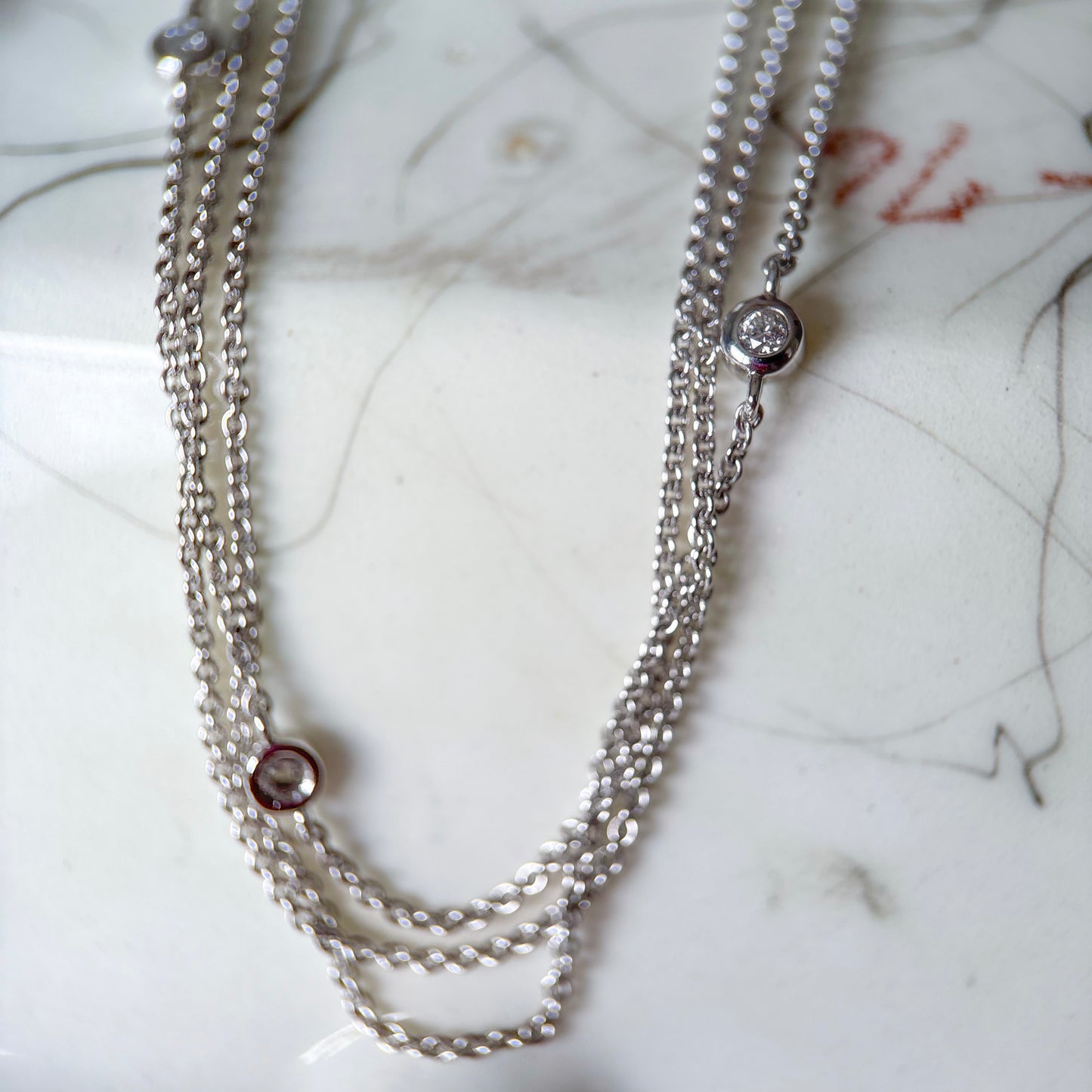 Natural Diamond by the Yard 3 Row 14k White Gold 19.5 Inch Necklace