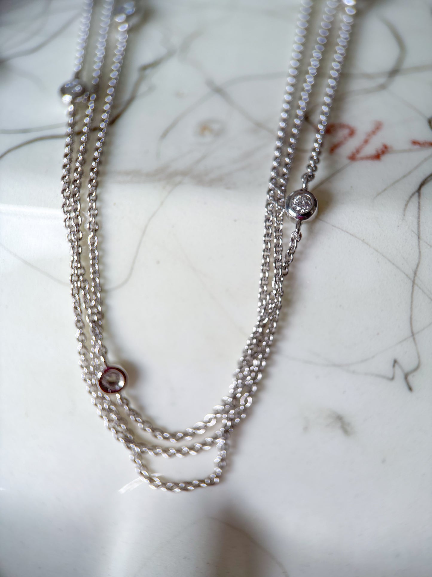 Natural Diamond by the Yard 3 Row 14k White Gold 19.5 Inch Necklace