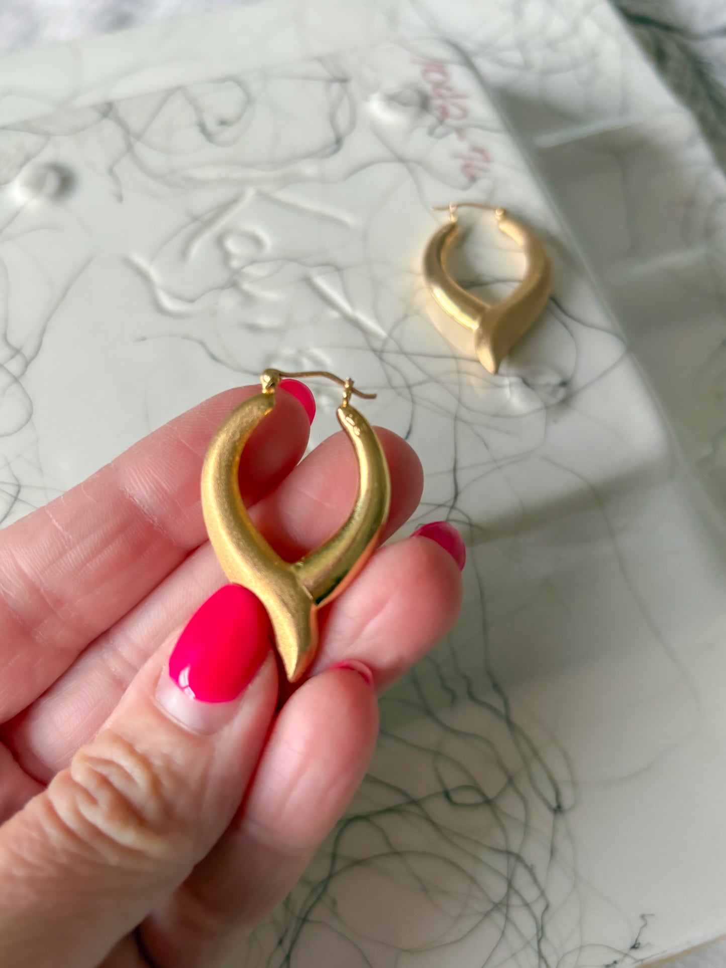 Vintage Matte Shiny 14k Yellow Gold Hoop Earrings