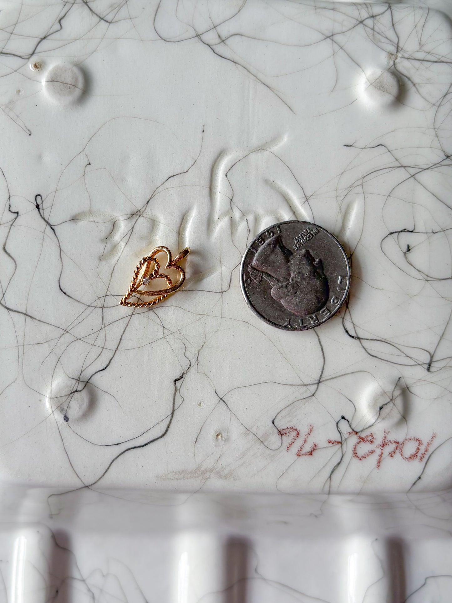 Vintage Intertwined Hearts with Natural Diamond 14k Yellow Gold Charm