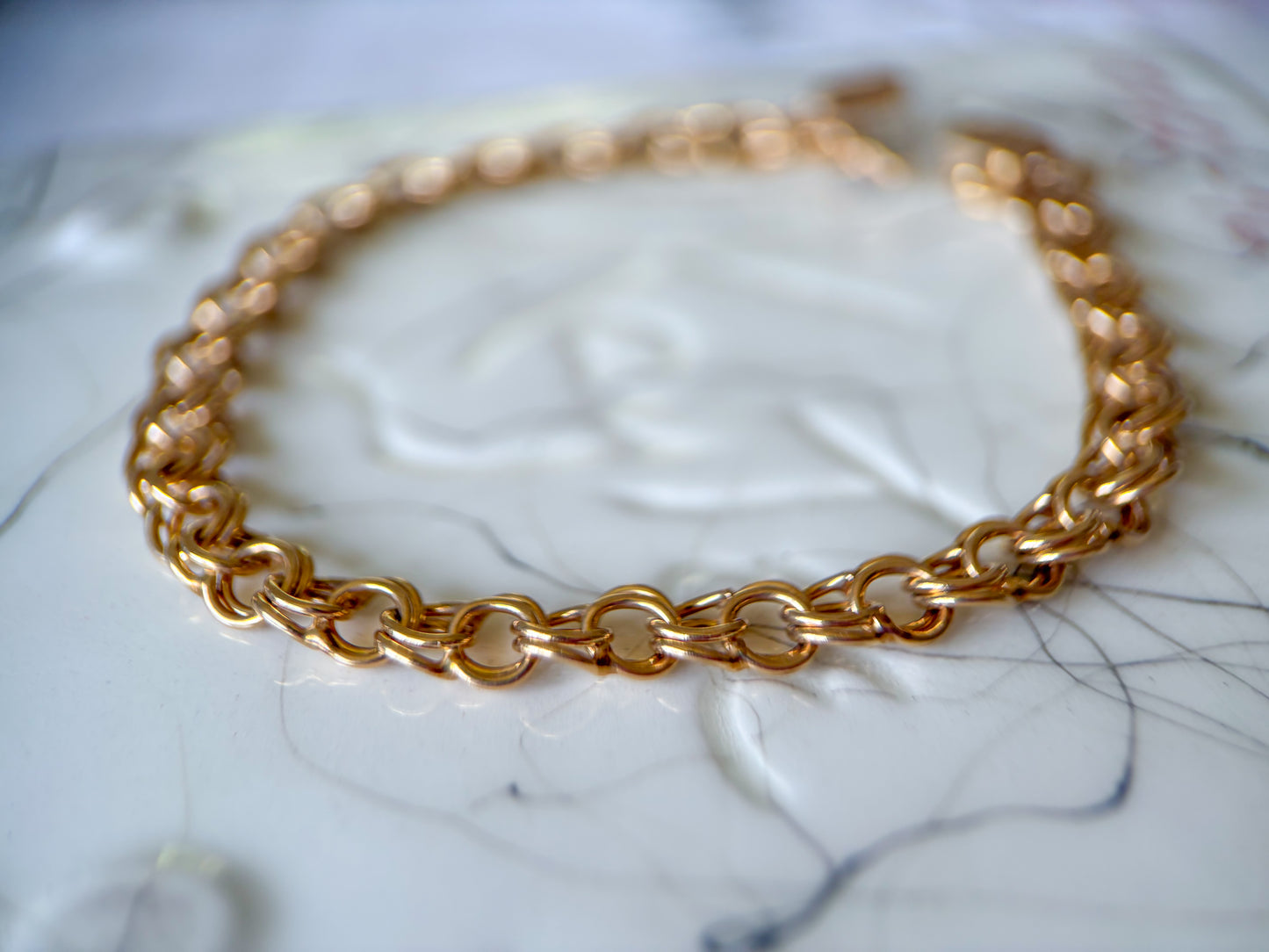 Vintage Round Multi Link 14k Yellow Gold 7.5 Inch Bracelet