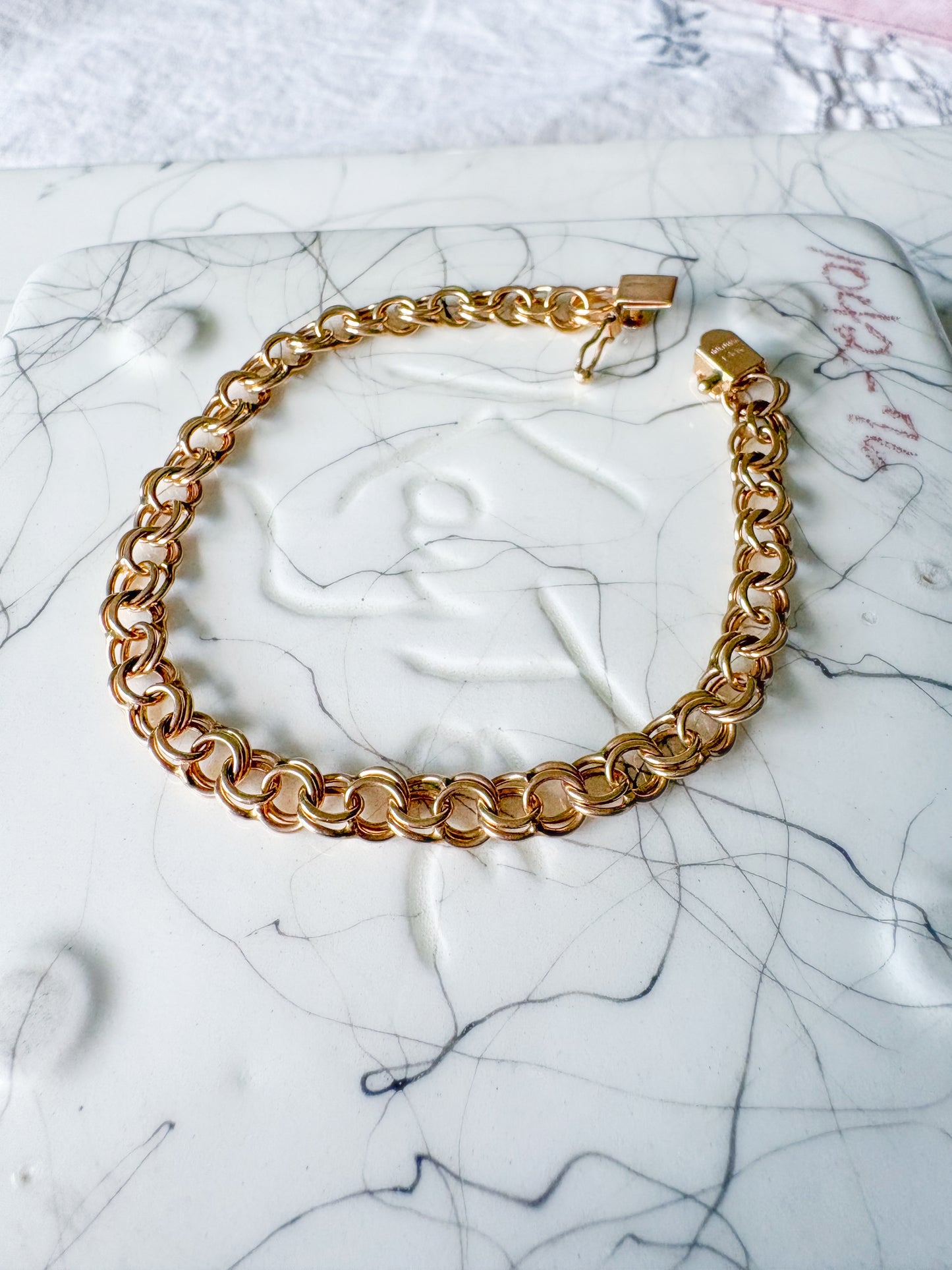 Vintage Round Multi Link 14k Yellow Gold 7.5 Inch Bracelet