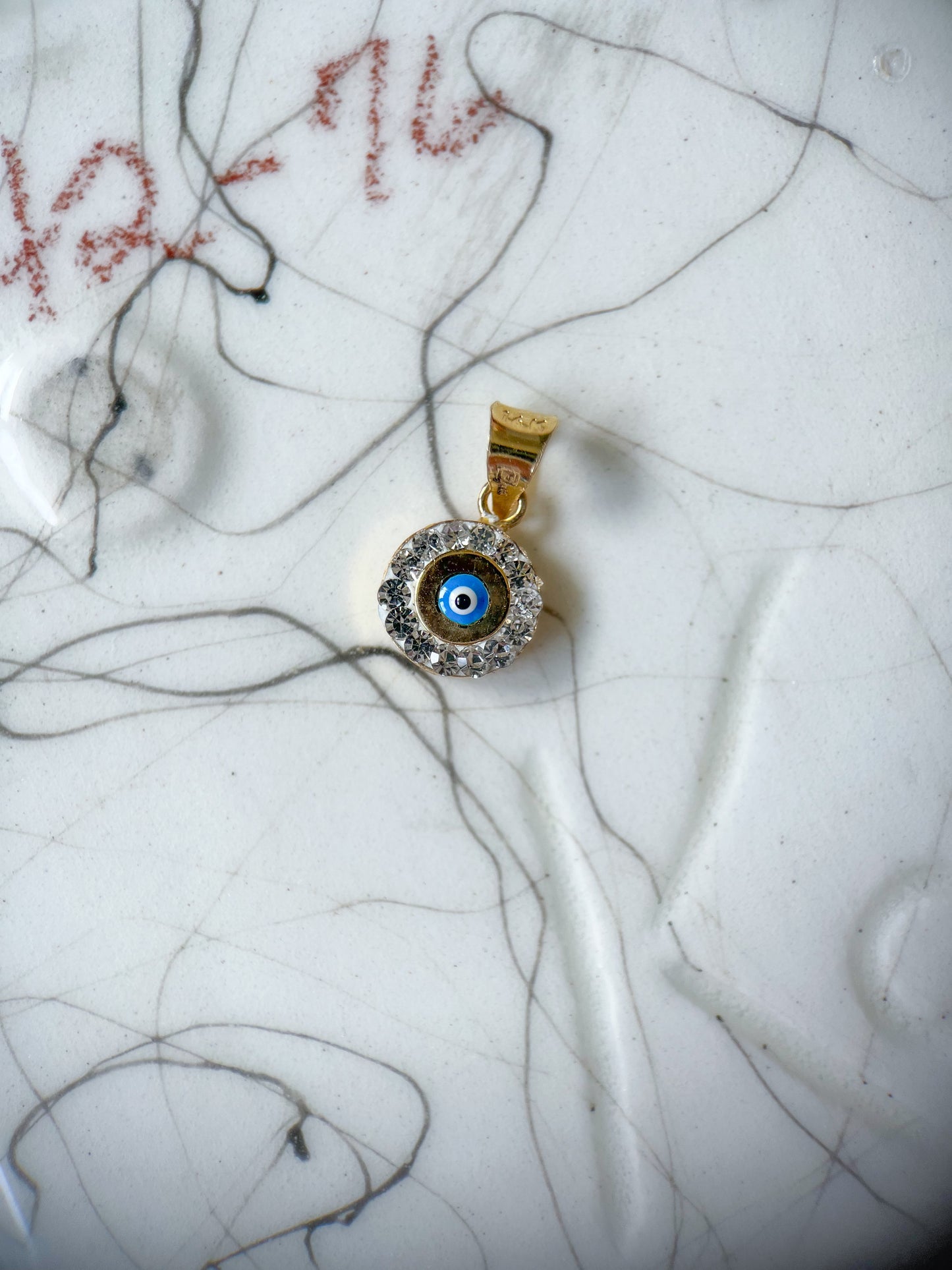 Round Evil Eye 14k Yellow Gold CZ Charm