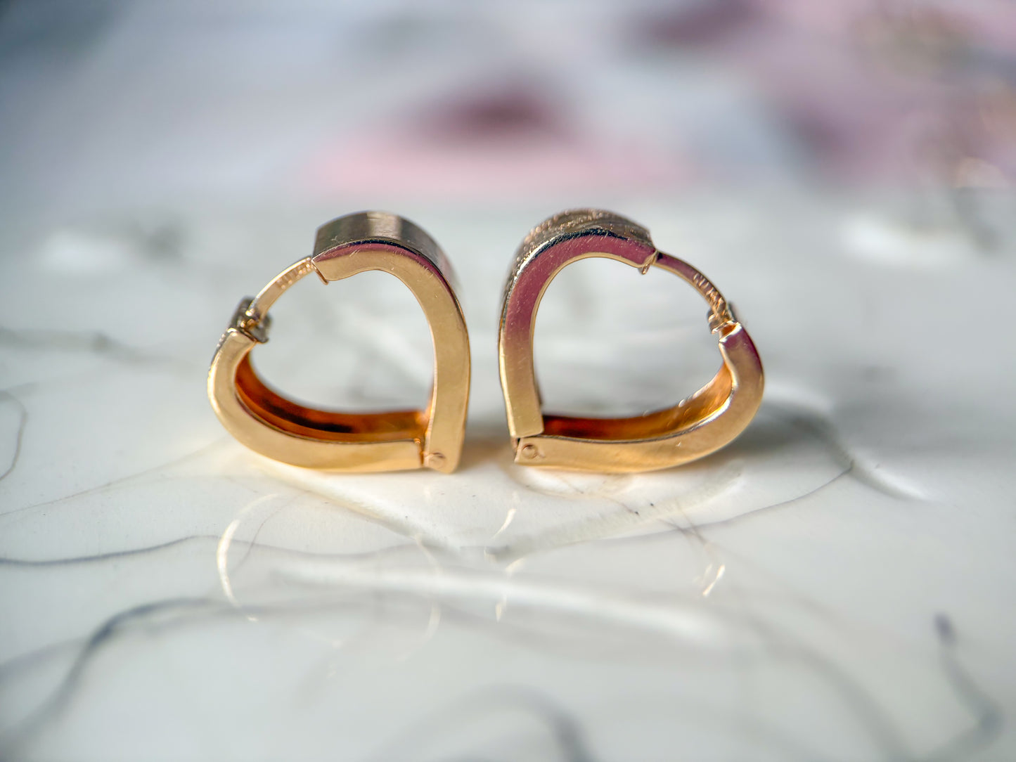 Vintage Heart Huggies 14k Yellow Gold Hoops