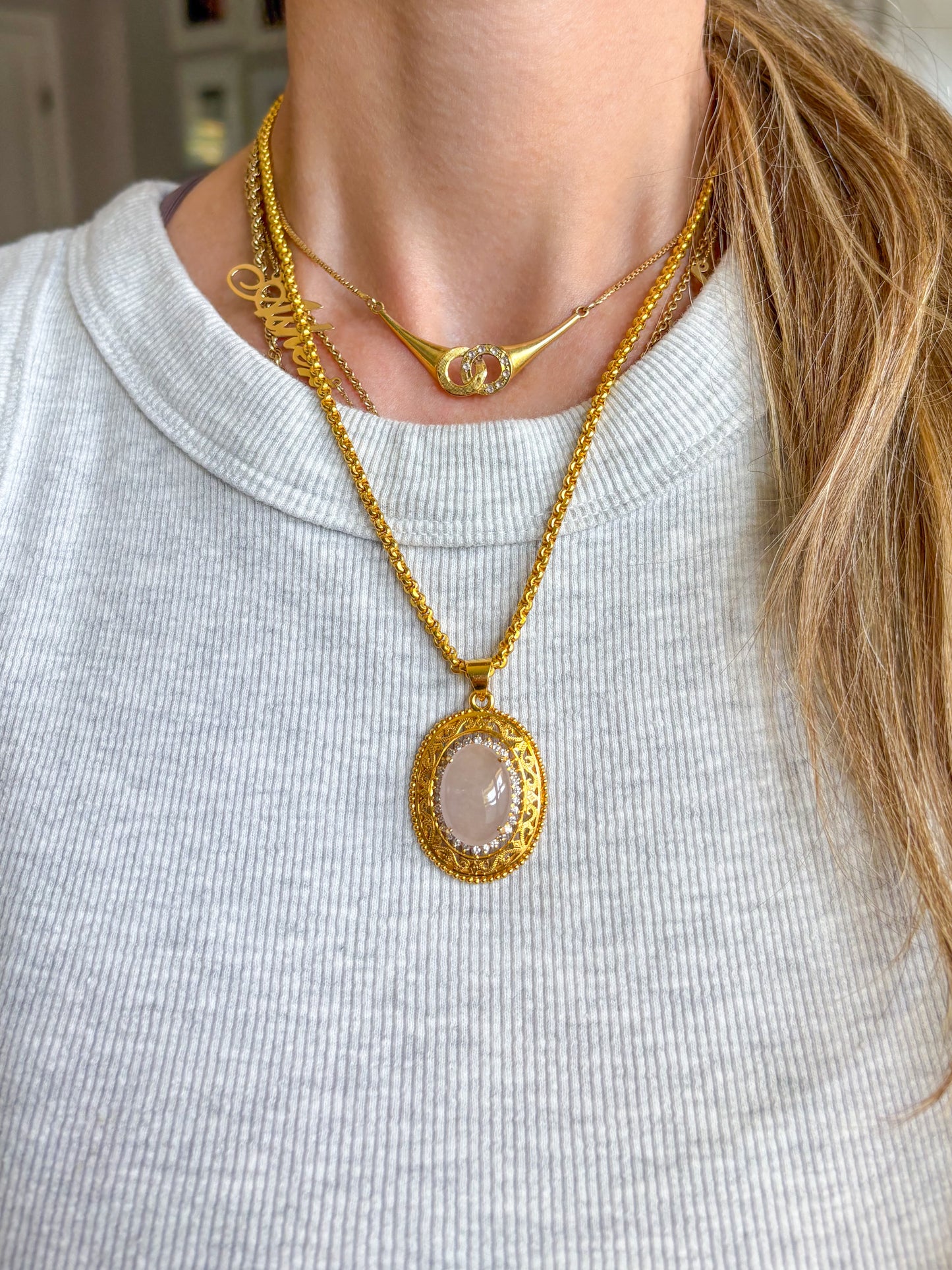 Vintage Large White Jade and Natural Diamond 18k Yellow Gold Charm Pendant