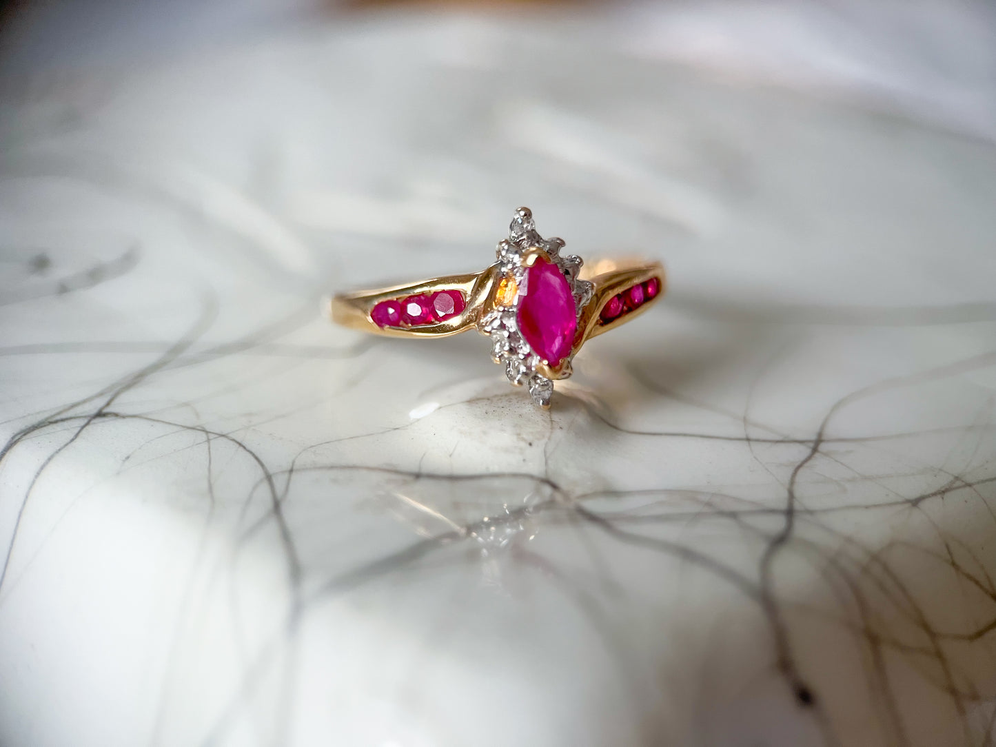 Vintage Natural Ruby and Diamond 14k Yellow Gold Ring