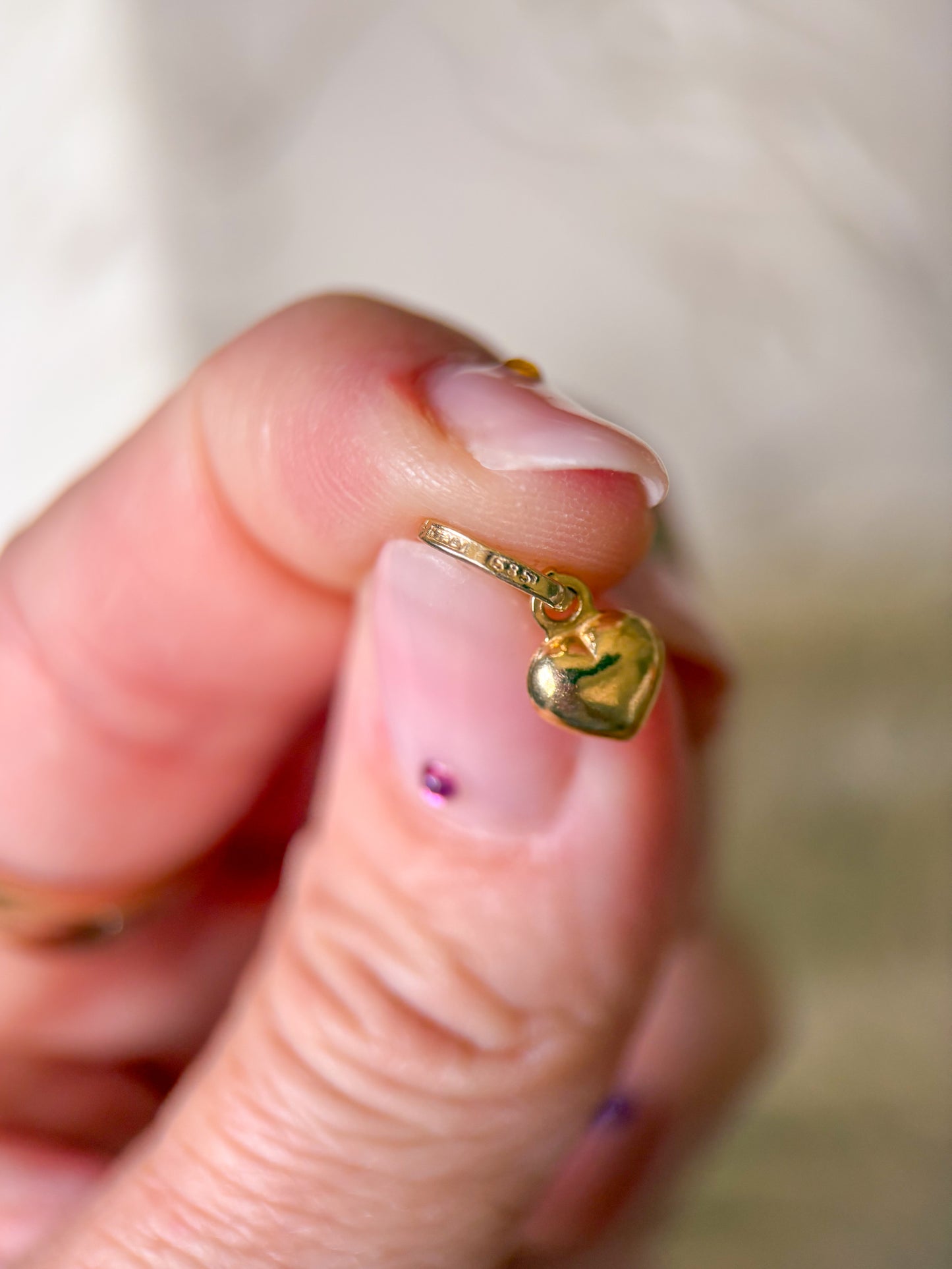 Vintage Mini Shiny and Matte Puffy Heart 14k Yellow Gold Charm