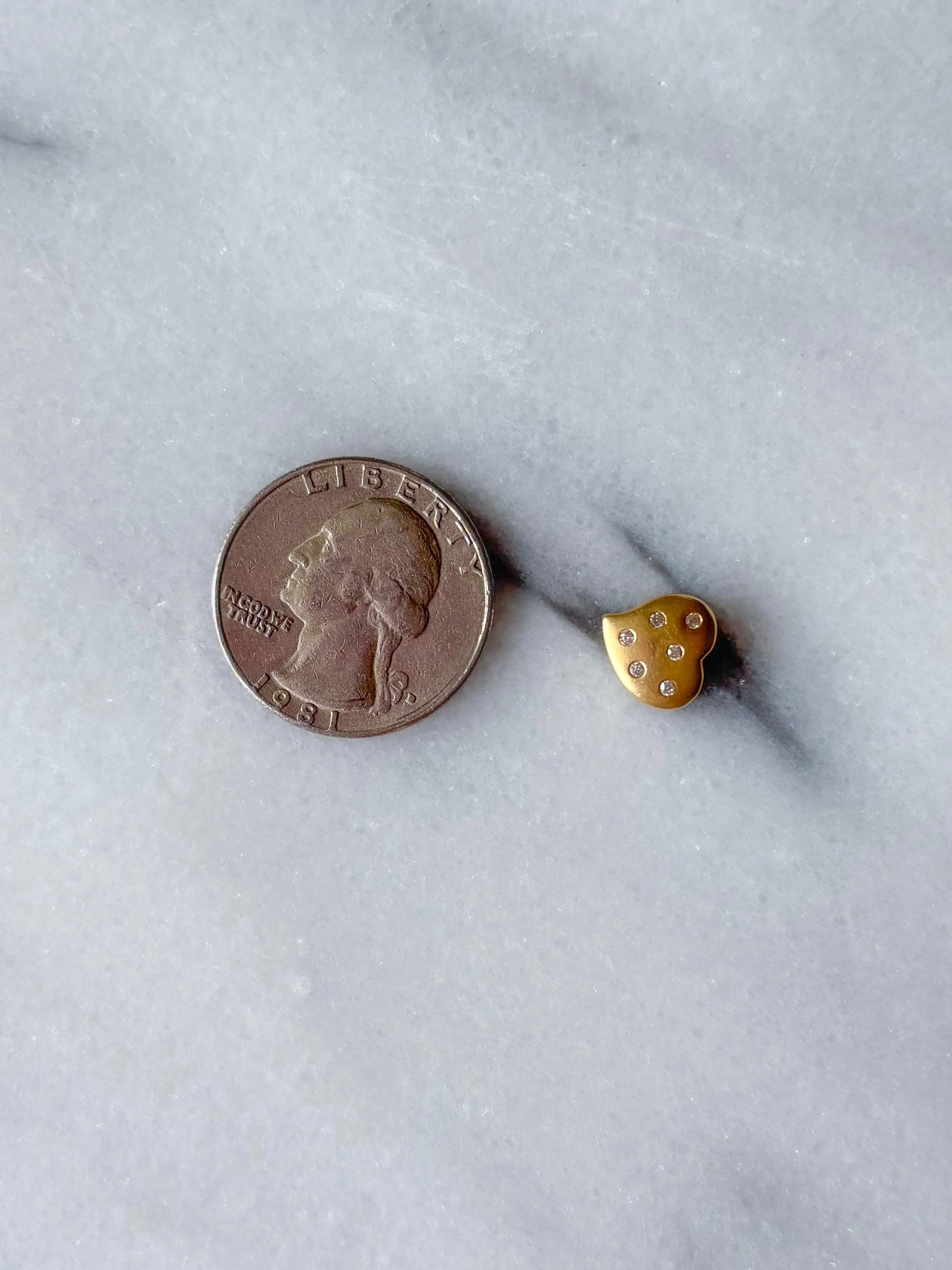 Vintage Natural Diamond Matte Heart 14k Yellow Gold Charm Slider