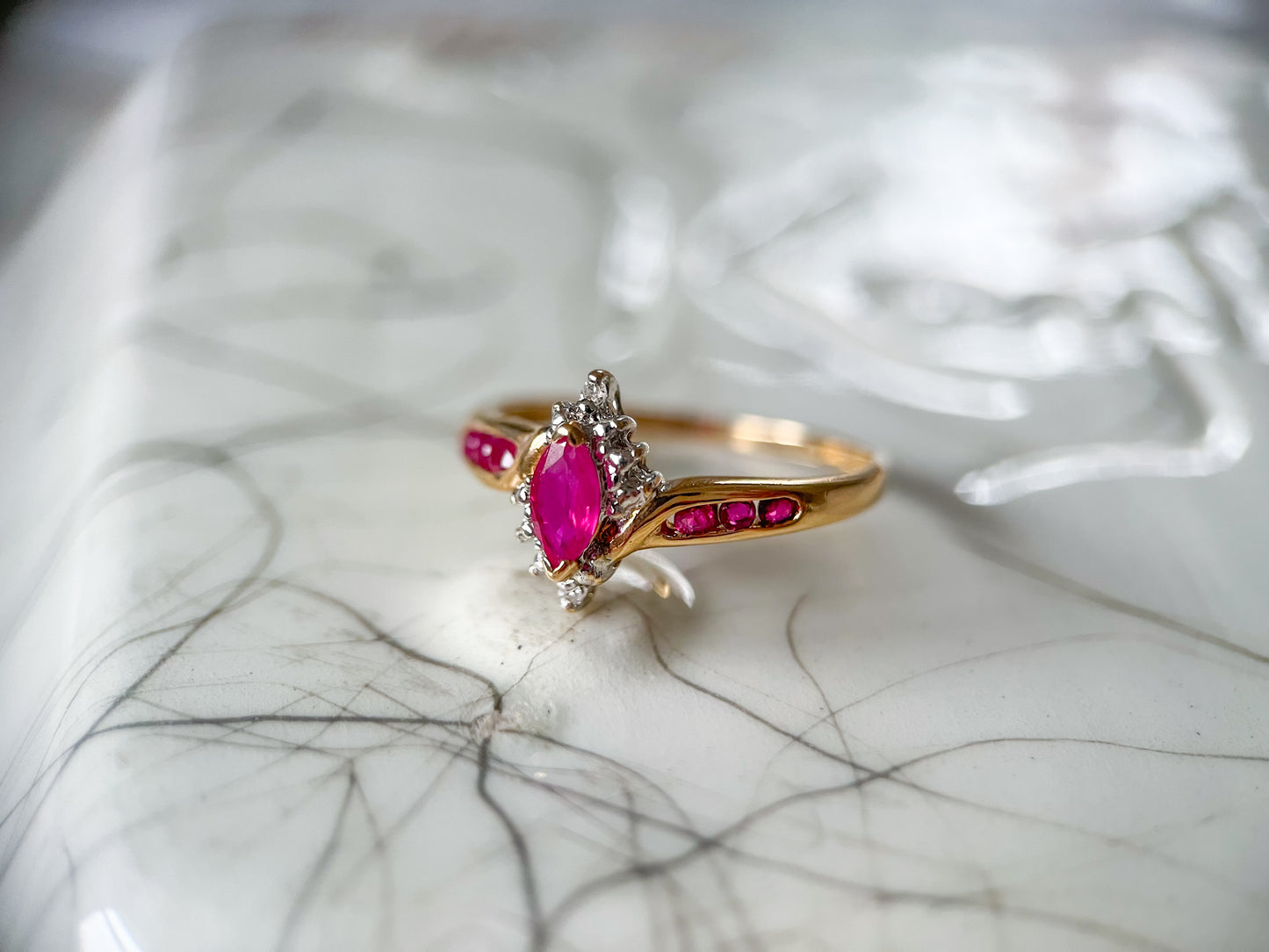 Vintage Natural Ruby and Diamond 14k Yellow Gold Ring