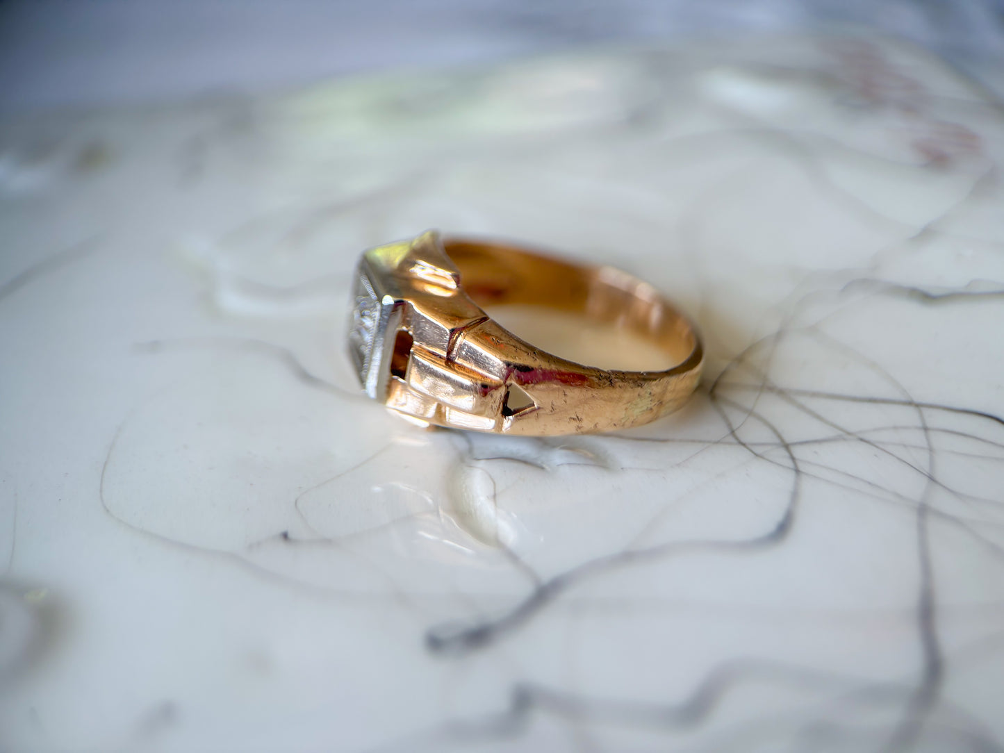 Vintage Natural Diamond 14k Yellow Gold Ring