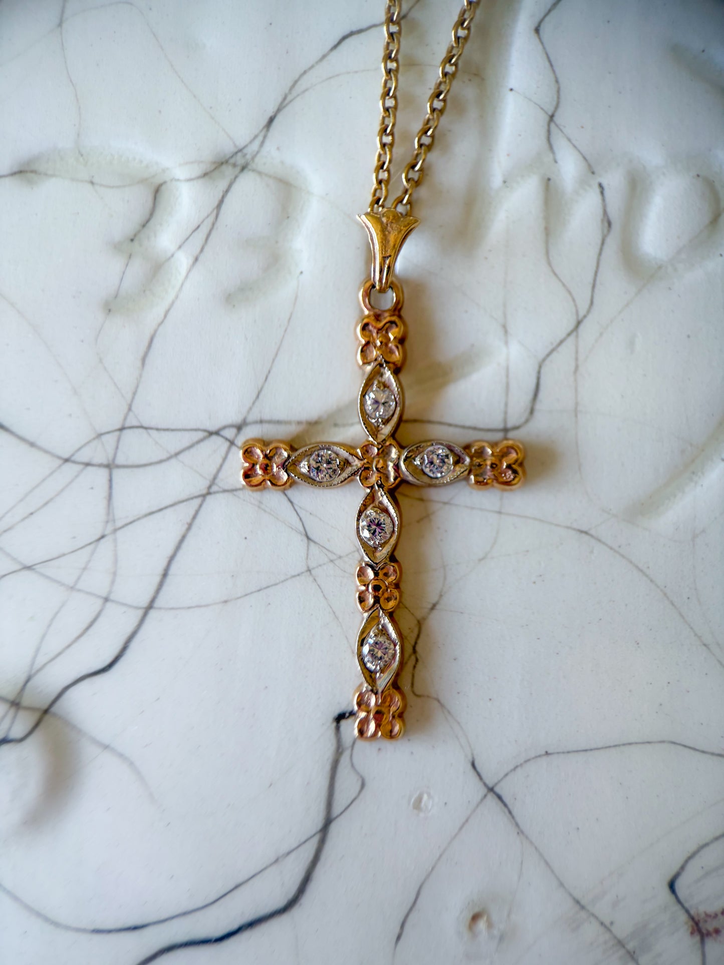 Vintage 14k Natural Diamond Yellow Gold Cross Charms