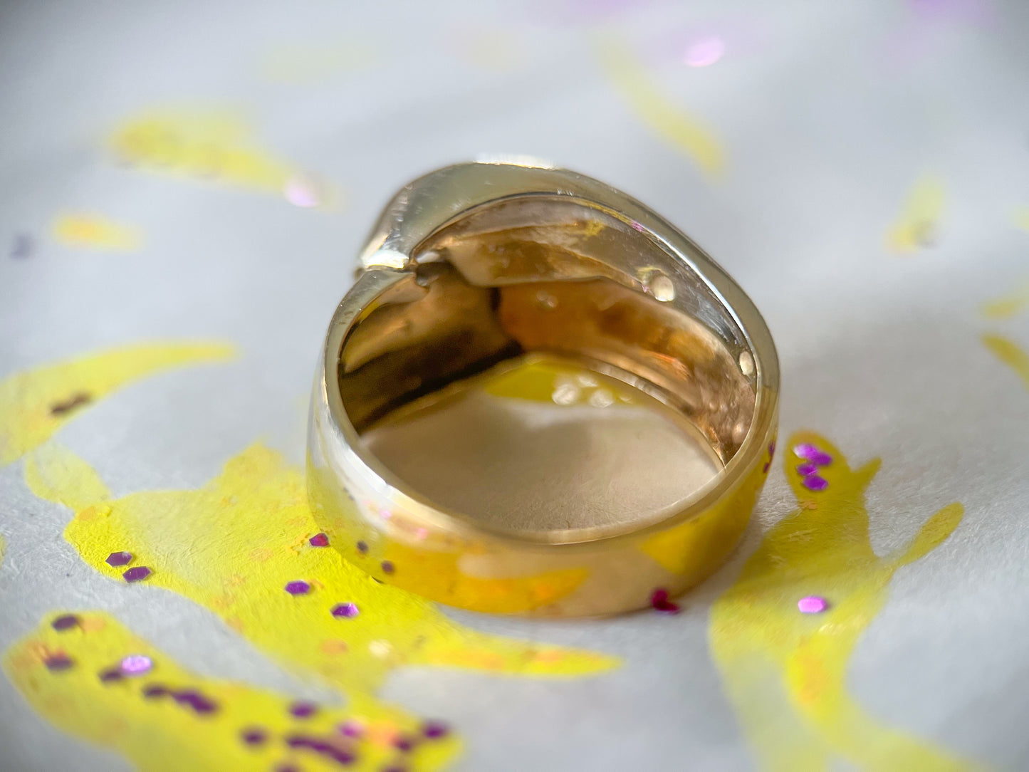 Vintage Chunky Two Toned 14k Yellow and White Gold Ring