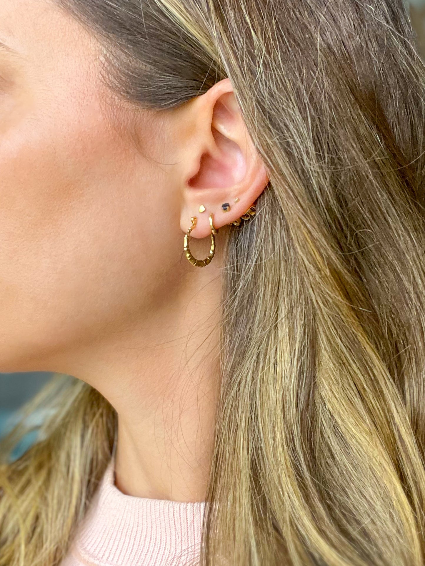 Vintage Bamboo 14k Yellow Gold Hoop Earrings