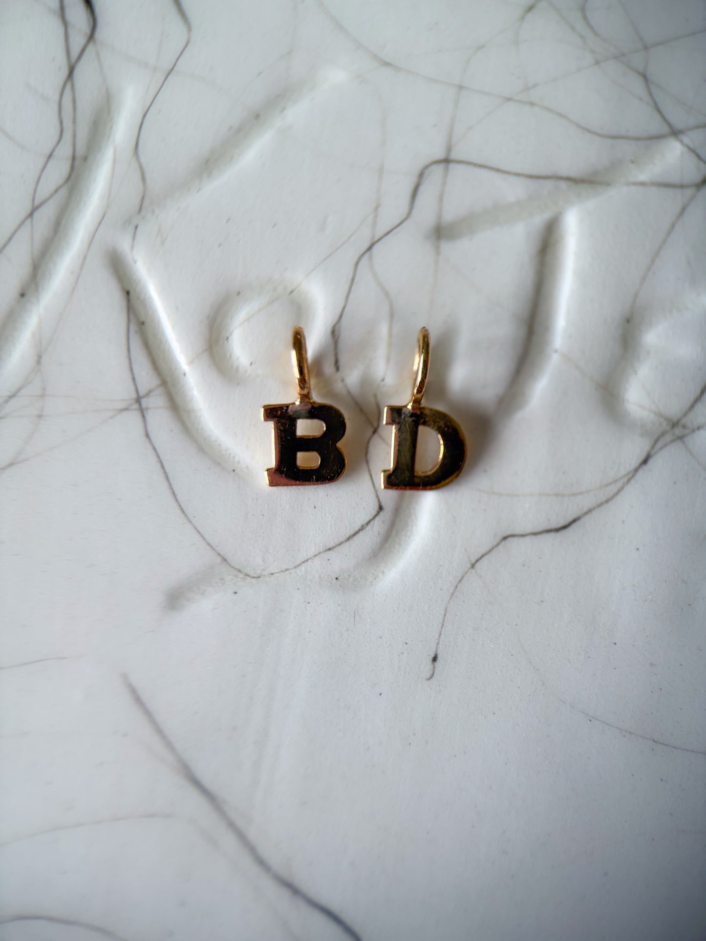 Vintage Mini "D" and "B" 14k Yellow Gold Initial Charms