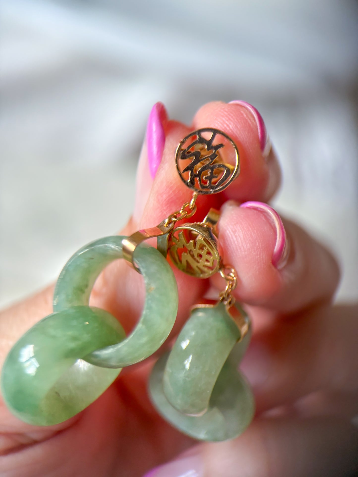 Vintage Jade Drop 14k Yellow Gold Earrings