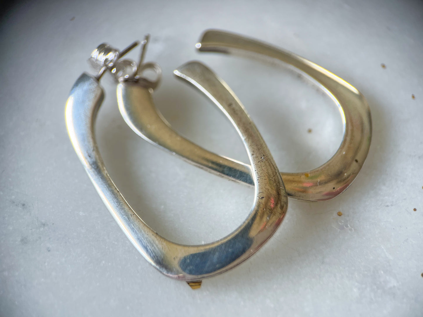 Vintage Sterling Silver Large Davian Hoops Circa 1970s