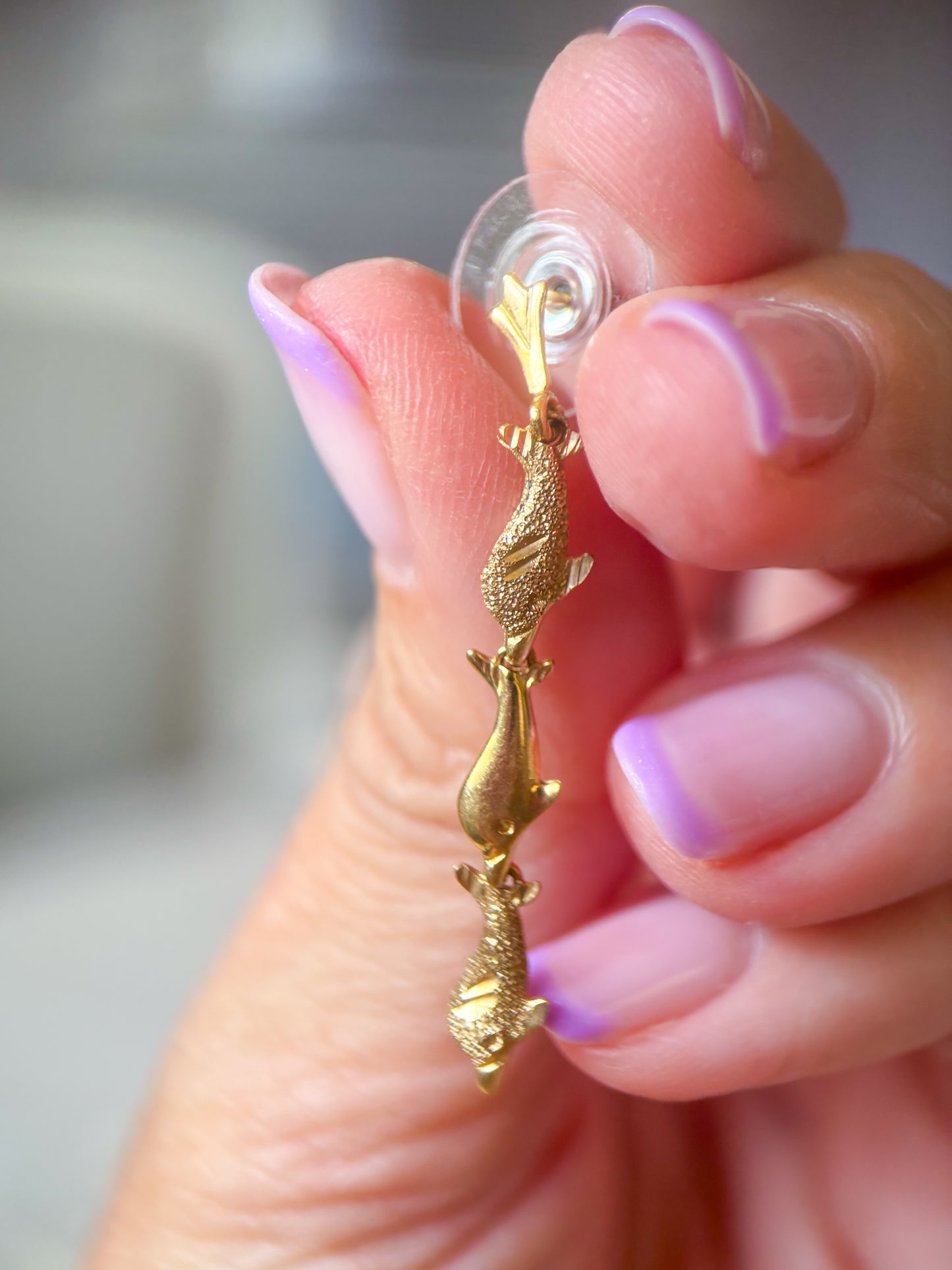 Vintage Dolphin 14k Yellow Gold Drop Earrings