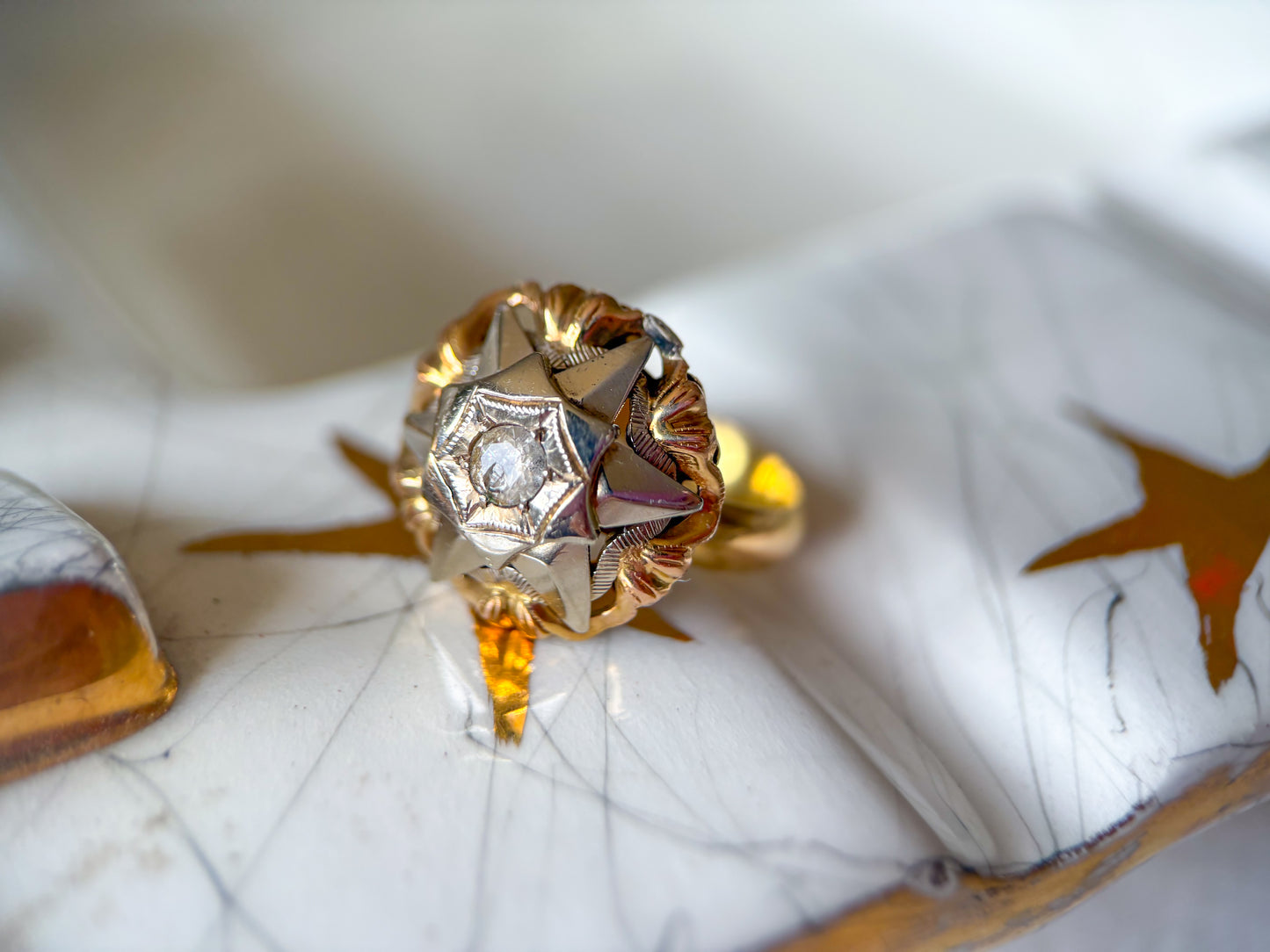 Vintage Donut Band 18k Yellow Gold Statement Ring with CZ