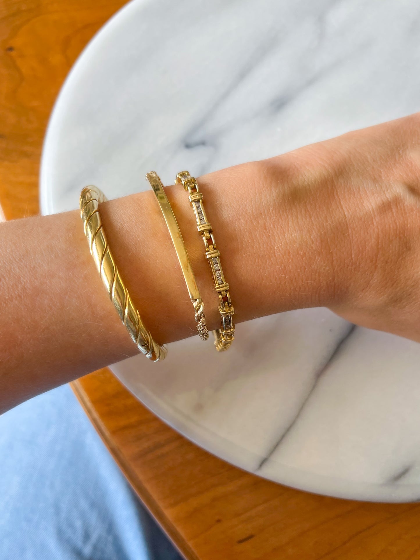 Vintage Natural Diamond 14k Yellow Gold 8 Inch Bracelet