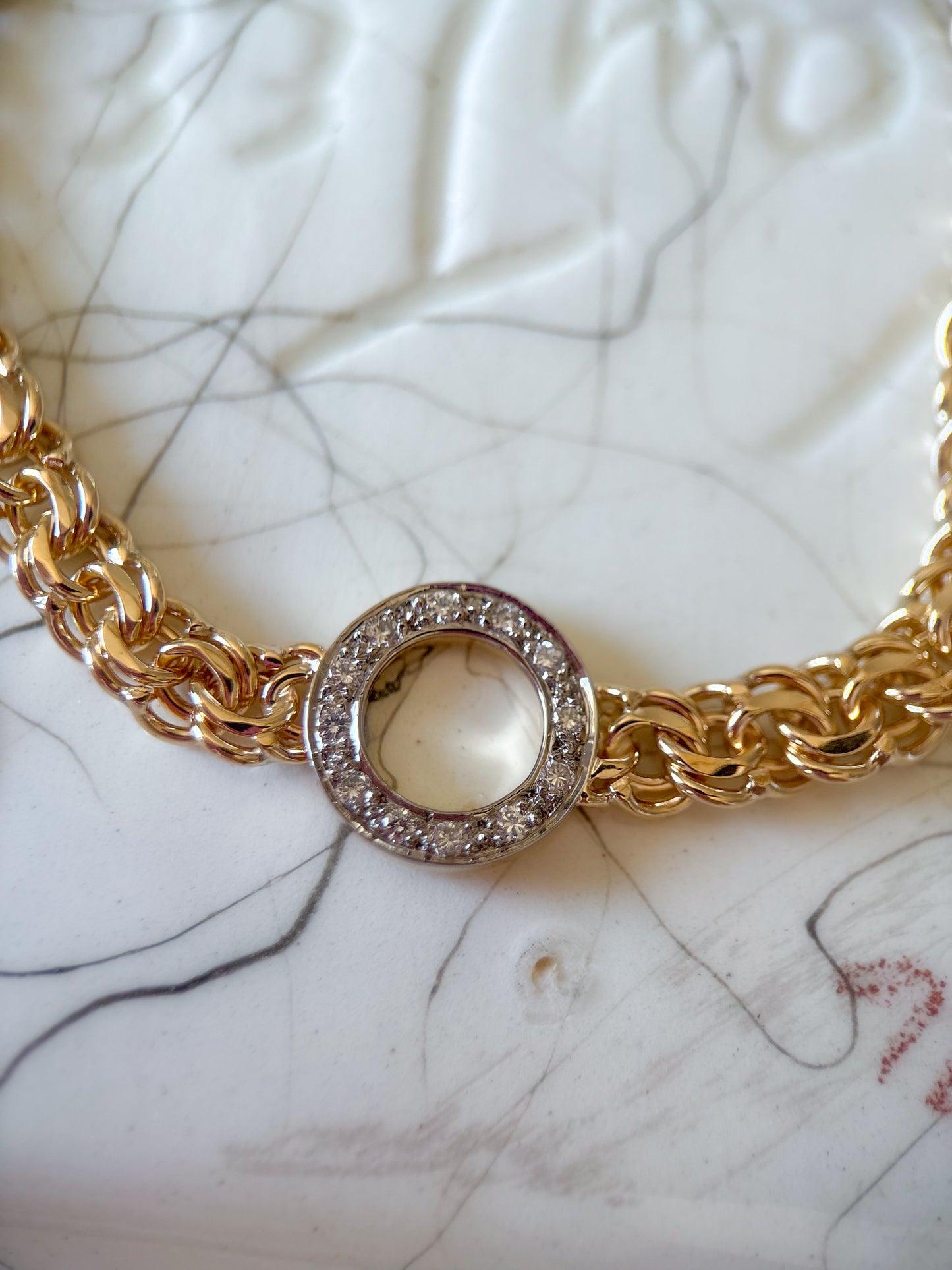 Vintage Natural Diamond 14k Yellow Gold 7 Inch Bracelet