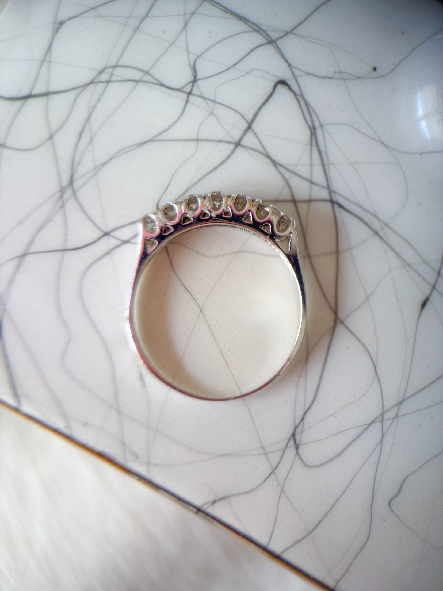 Vintage Natural Round Diamond 14k White Gold Half Band Ring