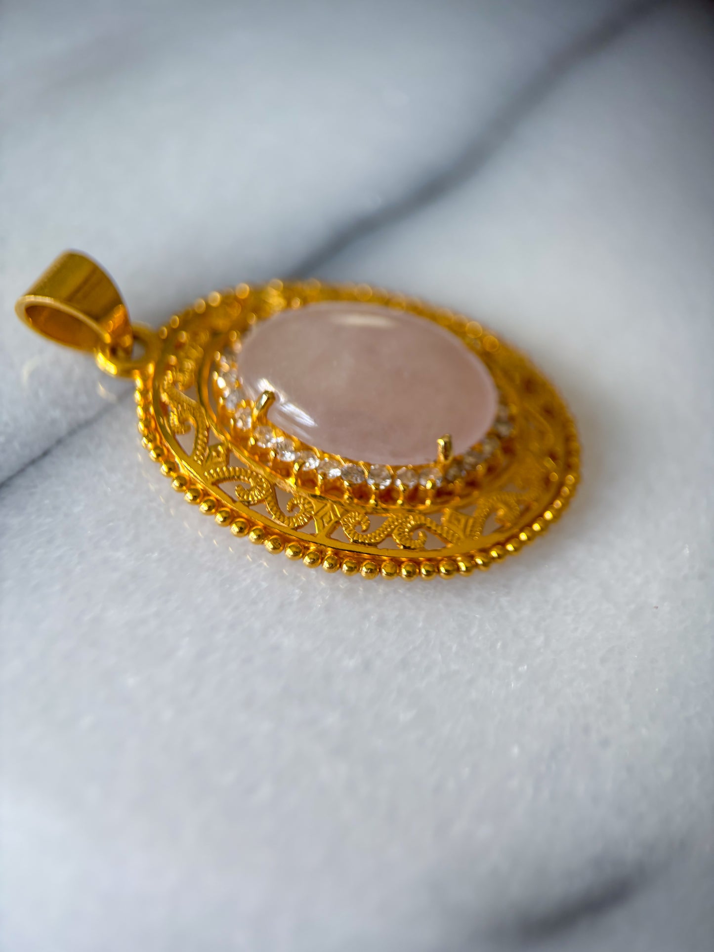 Vintage Large White Jade and Natural Diamond 18k Yellow Gold Charm Pendant