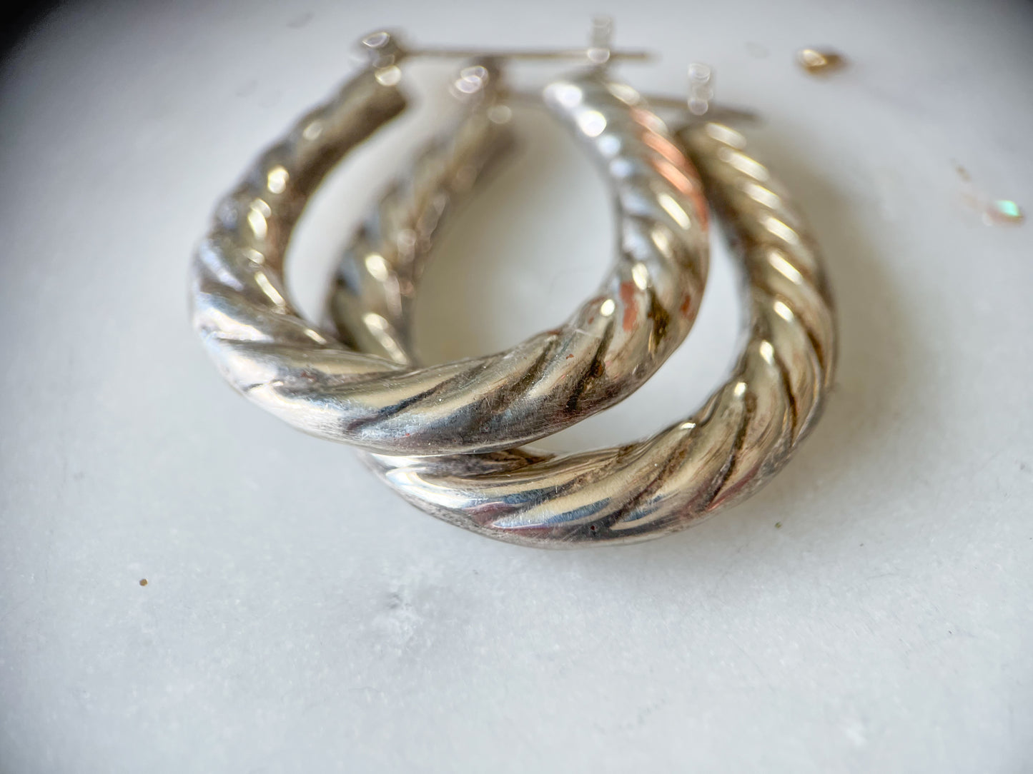 Vintage Sterling Silver Large Hoops, Circa 1970s