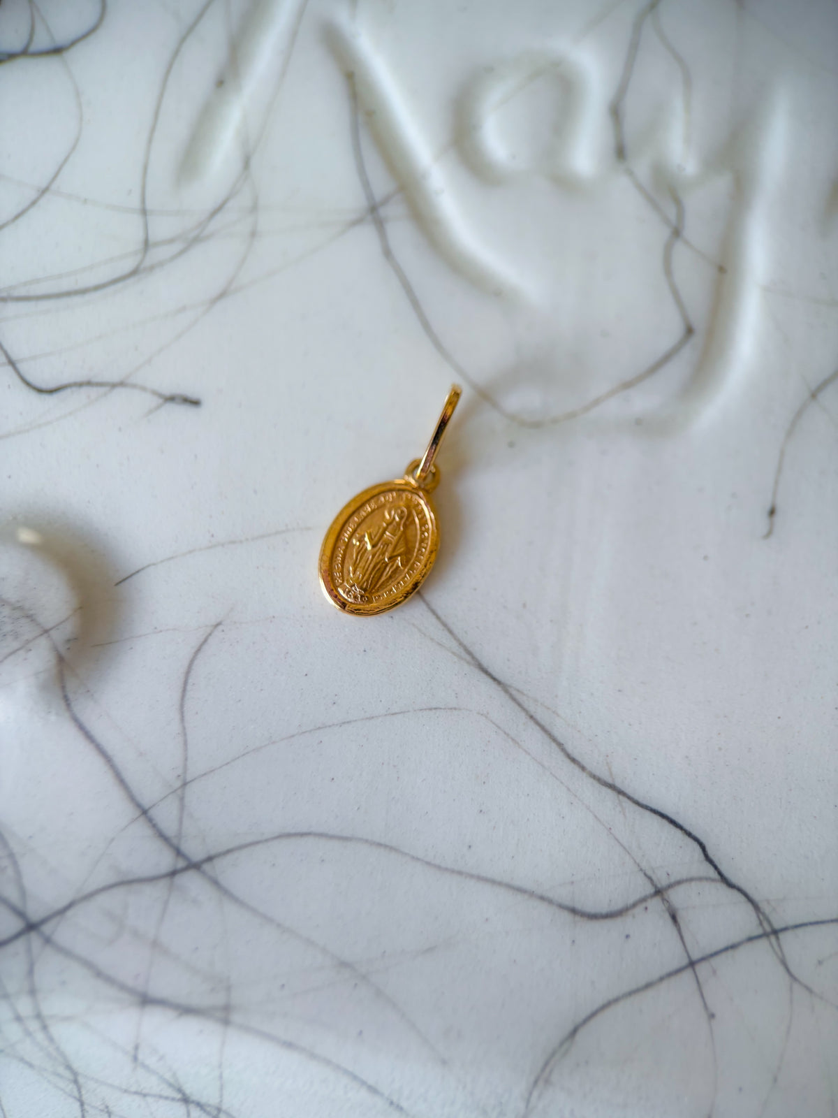 Vintage Mini Miraculous Mary 14k Yellow Gold Charm