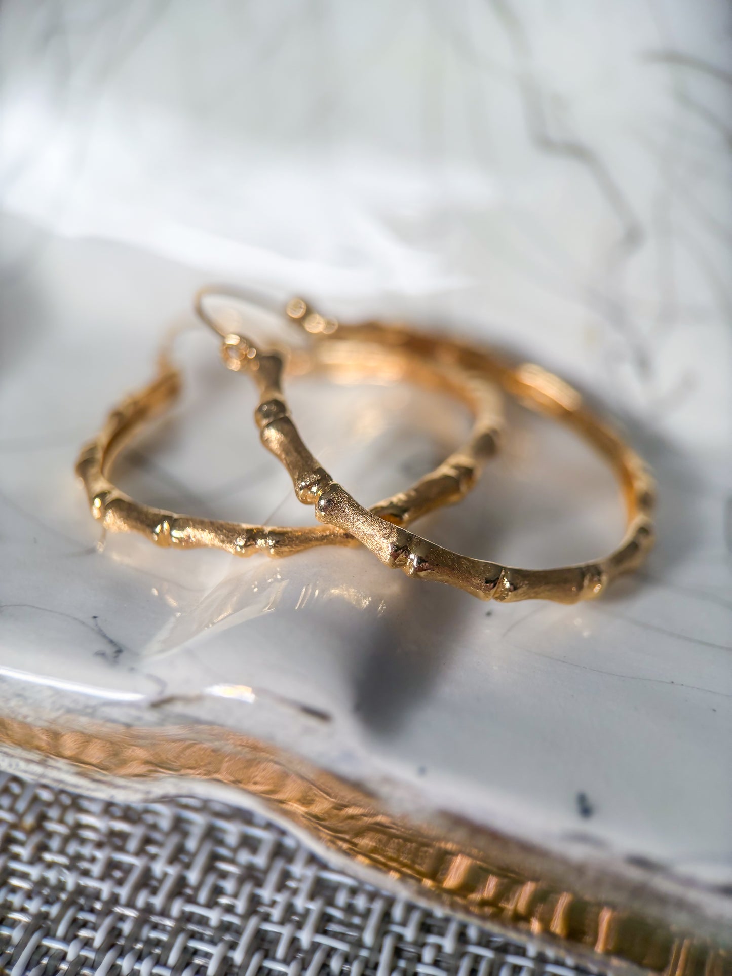 Vintage Bamboo 14k Yellow Gold Hoop Earrings