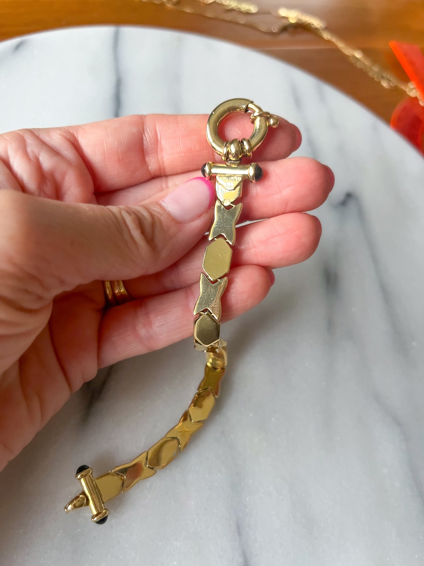 Vintage XOXO 14k Yellow Gold Flat Link 6.5 Inch Bracelet (has matching necklace!)