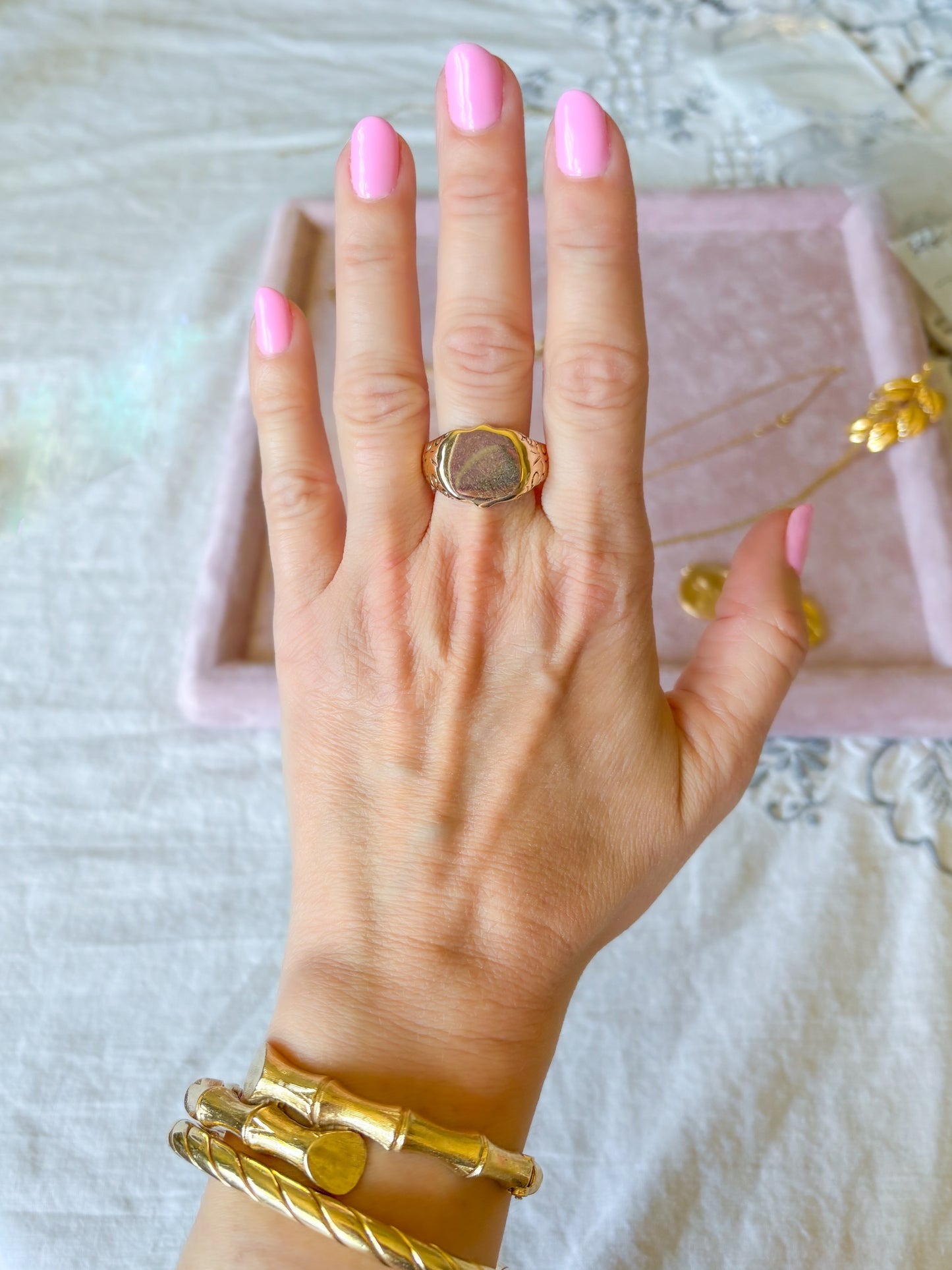 Vintage Large Signet 14k Yellow Gold Ring