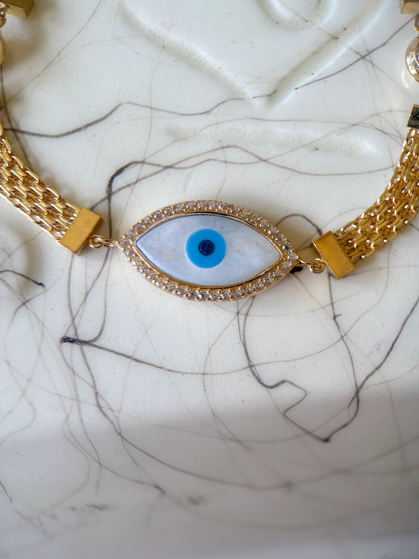 Evil Eye 10k Yellow Gold 7 Inch Byzantine Bracelet