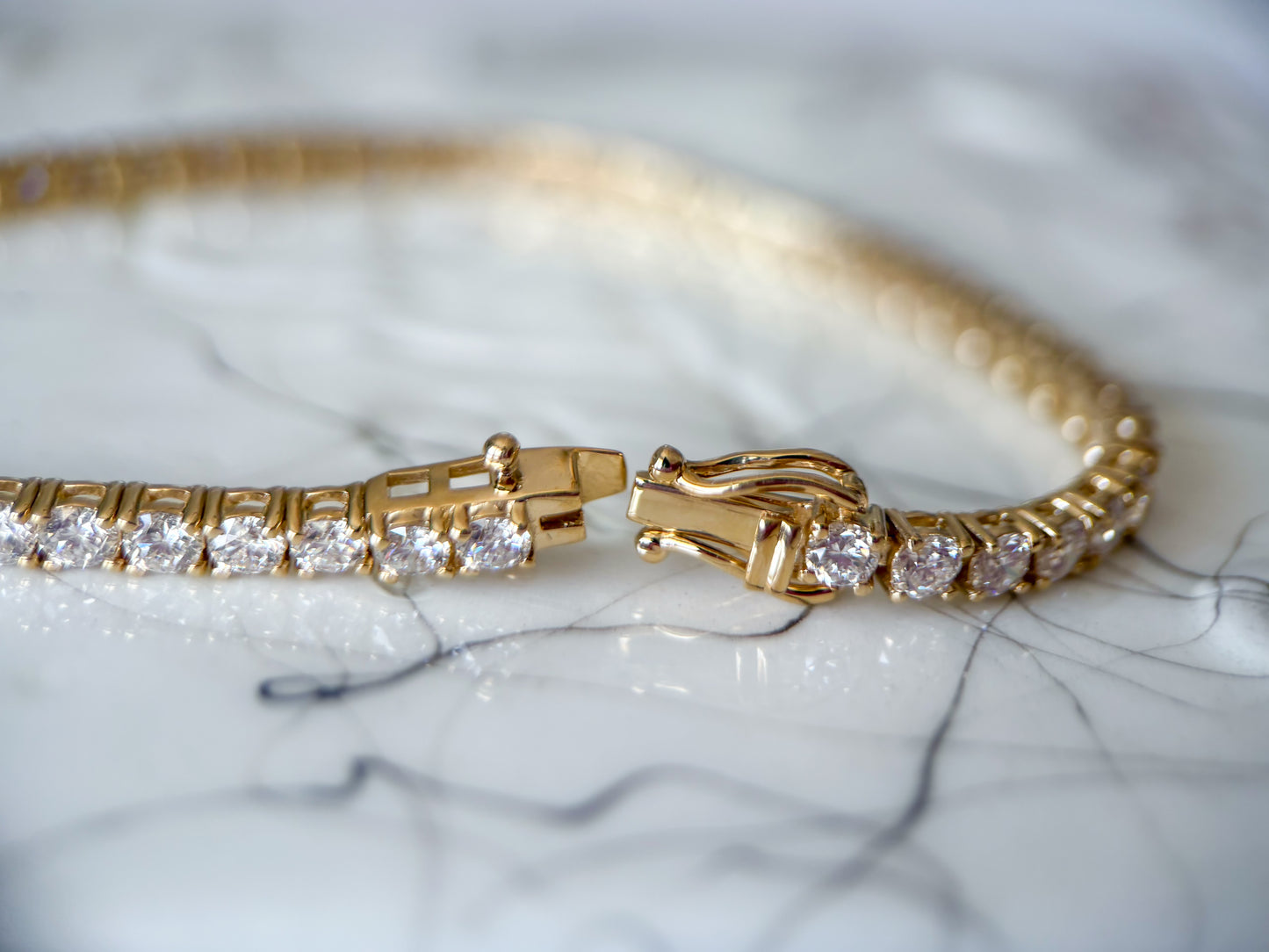 Lab Grown Round Diamond 14k Yellow Gold 6 Carat Tennis Bracelet