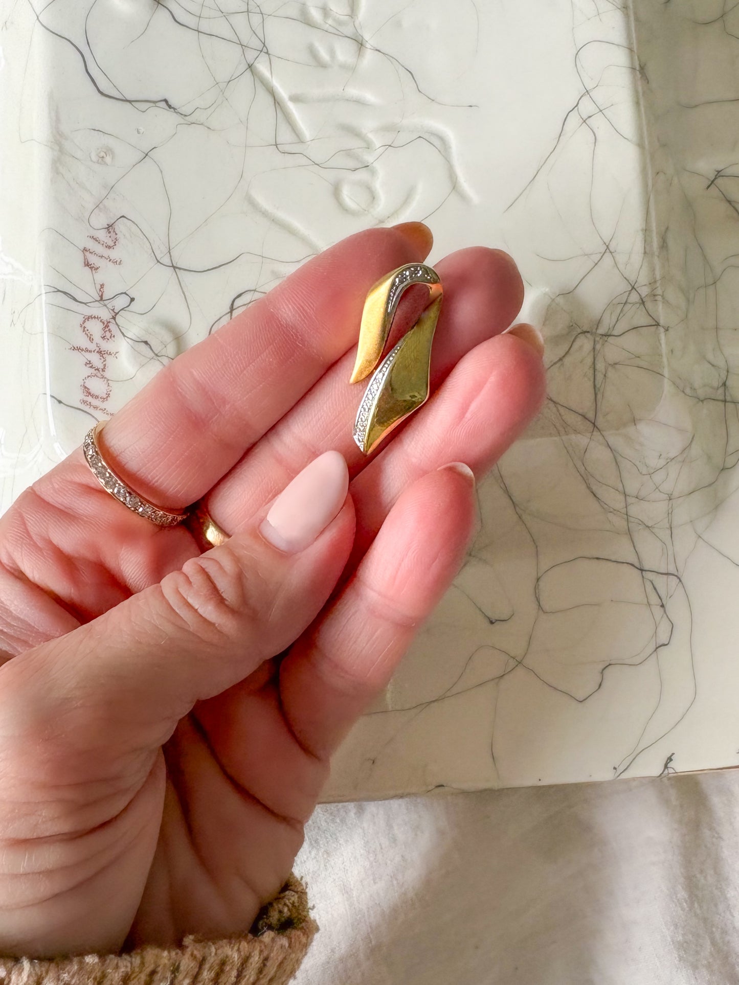 Vintage Diamond Cut 14k Yellow and White Gold Charm Slider
