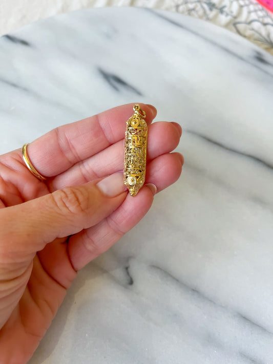 Vintage Mezuzah with Scroll 14k Yellow Gold Charm